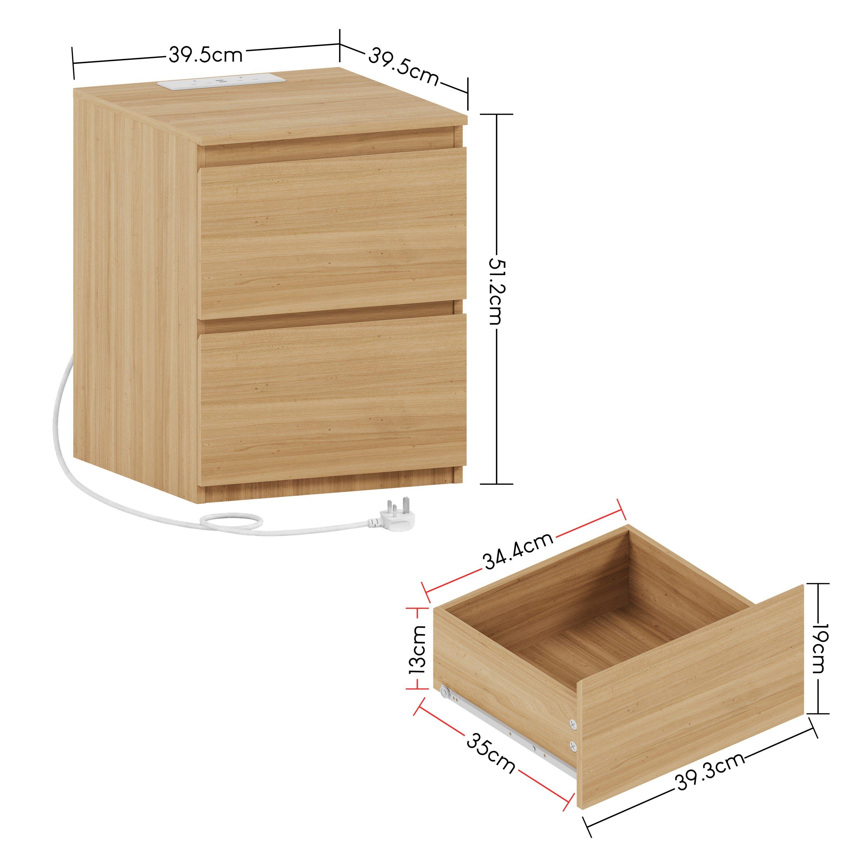Pine - Lassic - Denver 2 Drawer L Bedside Chest With Power Outlet - 2
