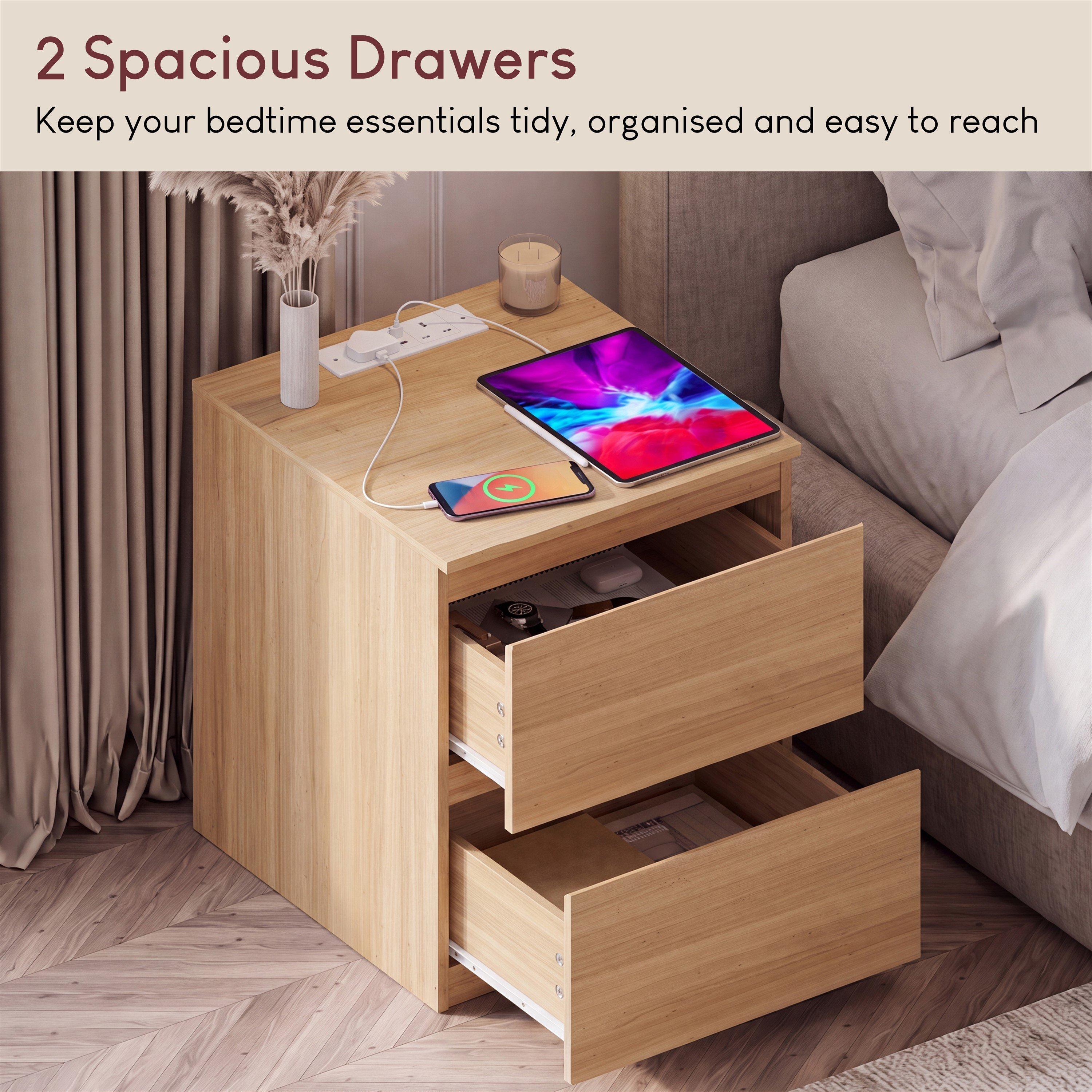 Pine - Lassic - Denver 2 Drawer L Bedside Chest With Power Outlet - 5