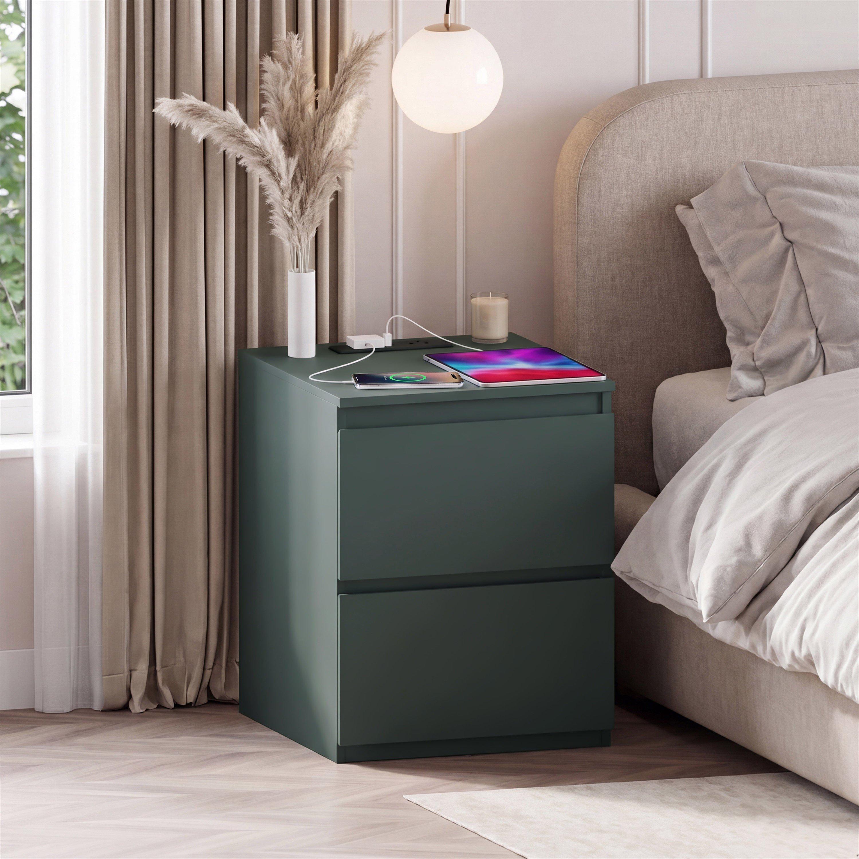 Denver 2 Drawer L Bedside Chest With Power Outlet