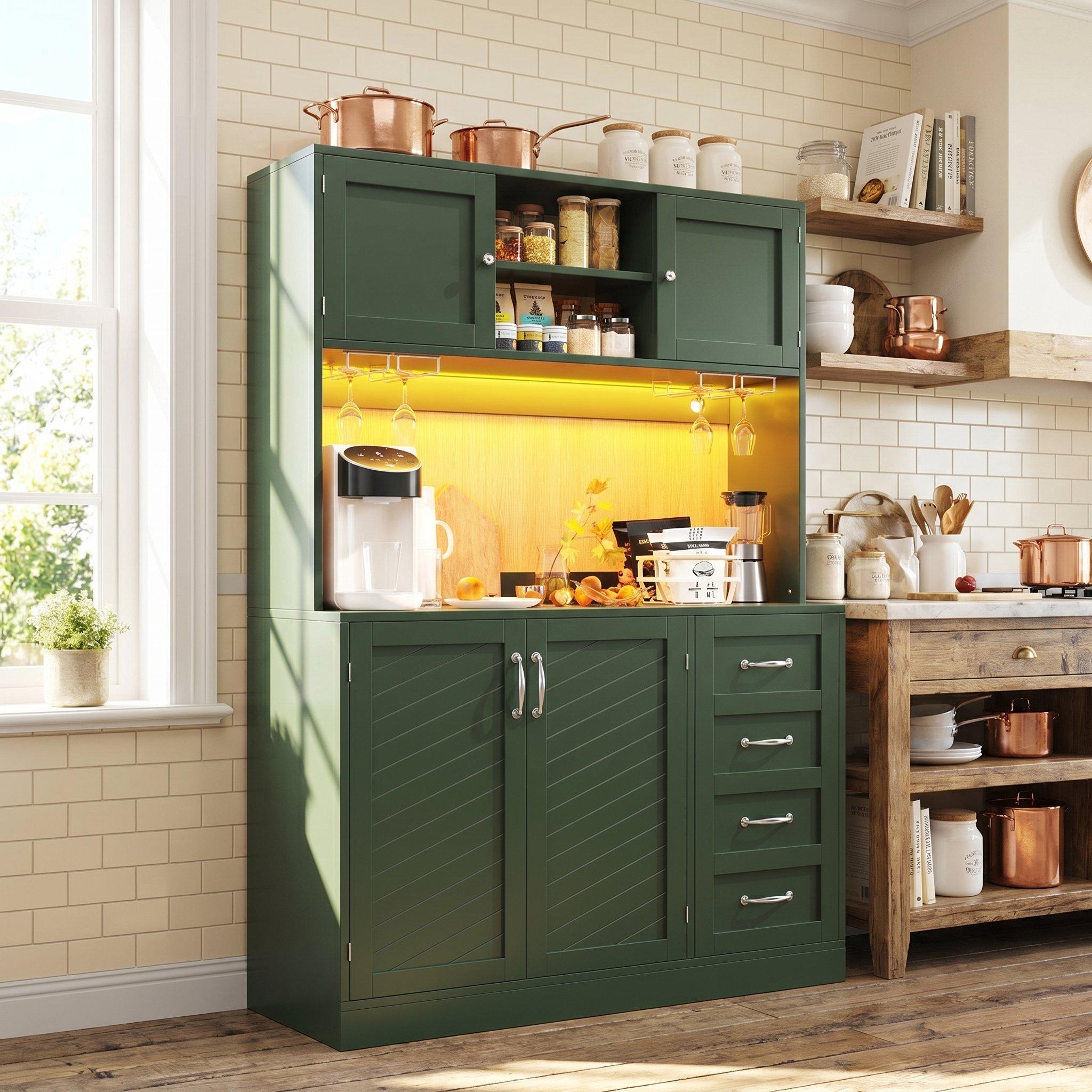 Green - Urban Meuble - LED Buffet Storage Cabinet with Snack Rack - 2