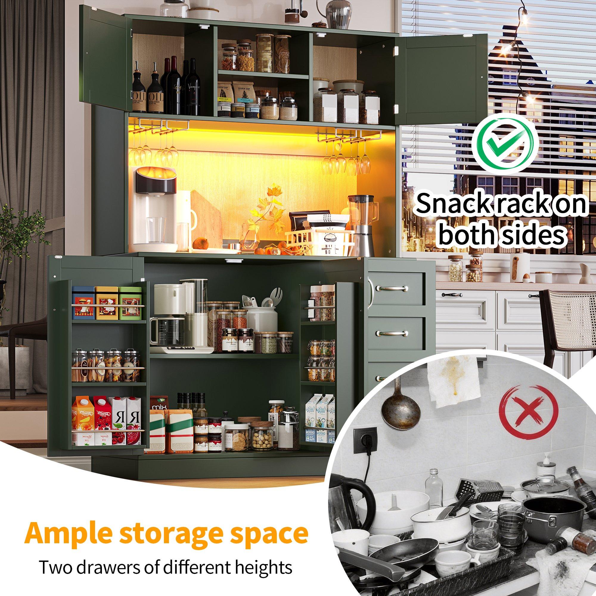 Green - Urban Meuble - LED Buffet Storage Cabinet with Snack Rack - 11