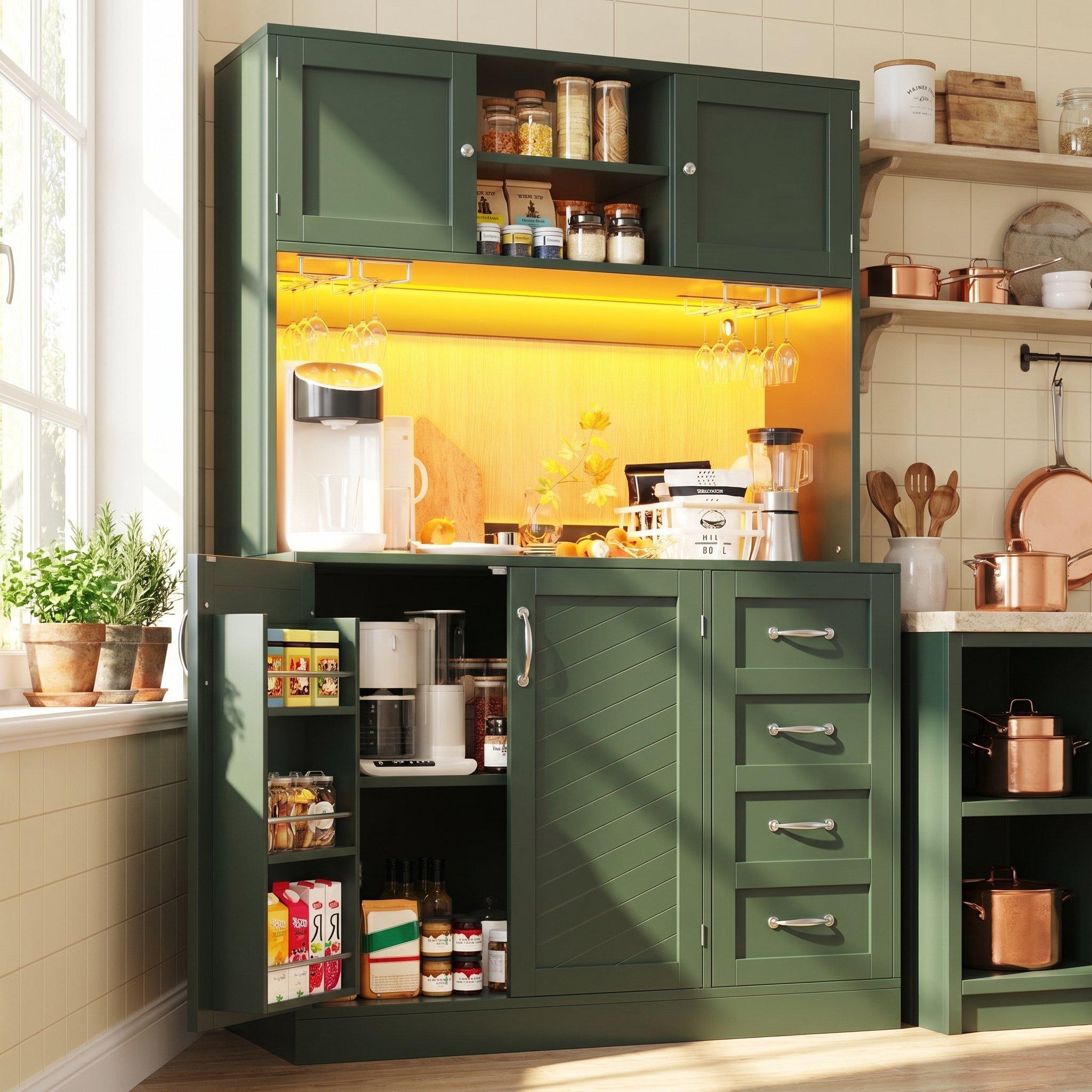 Green - Urban Meuble - LED Buffet Storage Cabinet with Snack Rack - 3