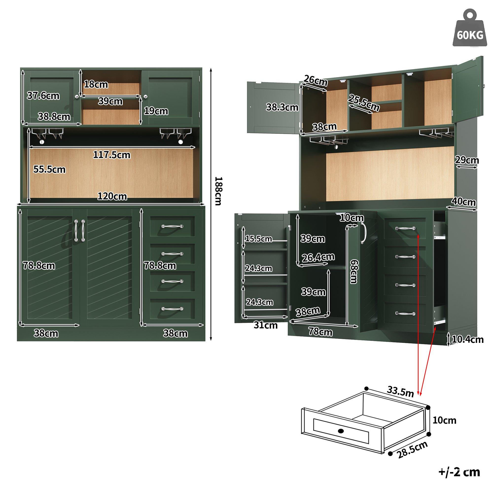 Green - Urban Meuble - LED Buffet Storage Cabinet with Snack Rack - 6