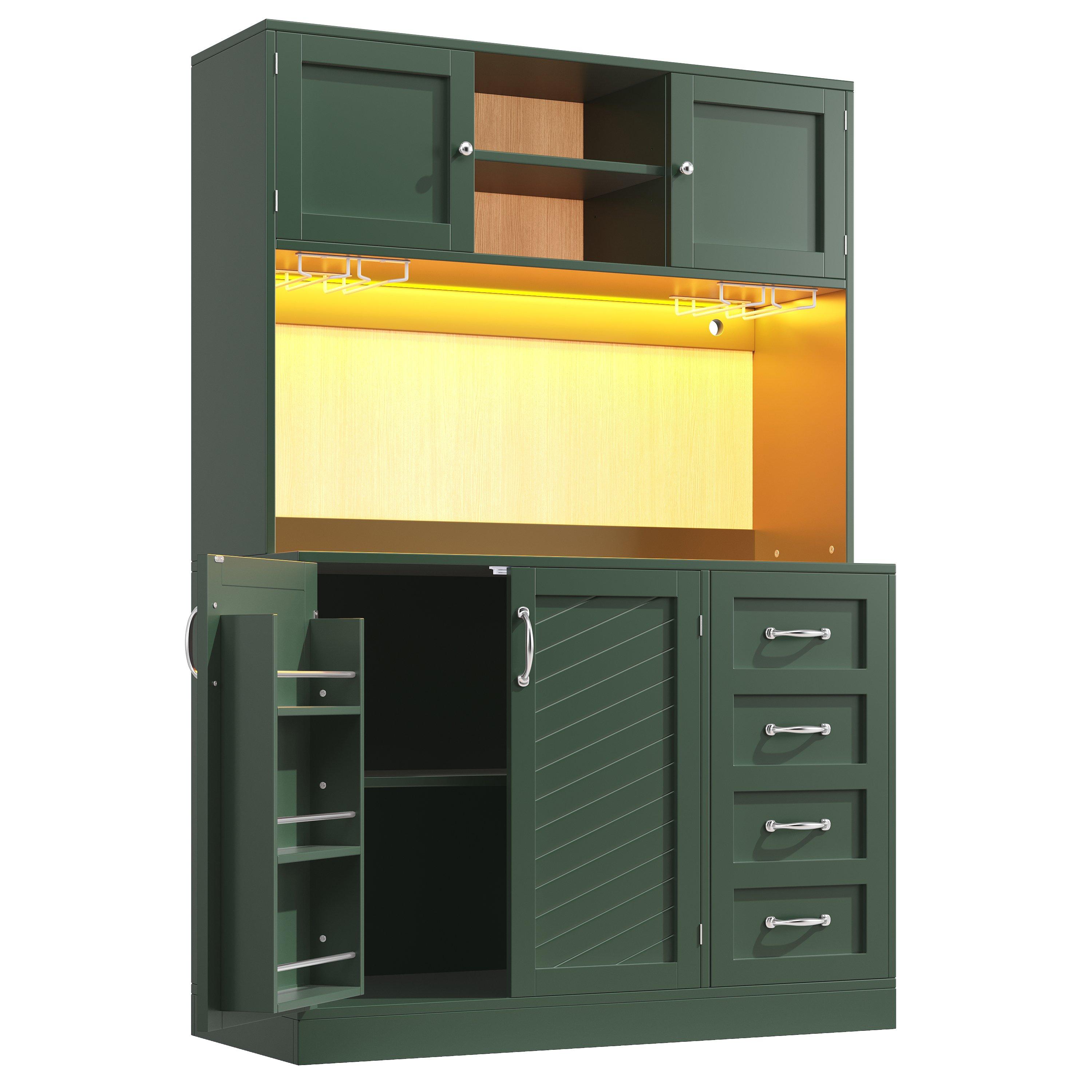 Green - Urban Meuble - LED Buffet Storage Cabinet with Snack Rack - 7