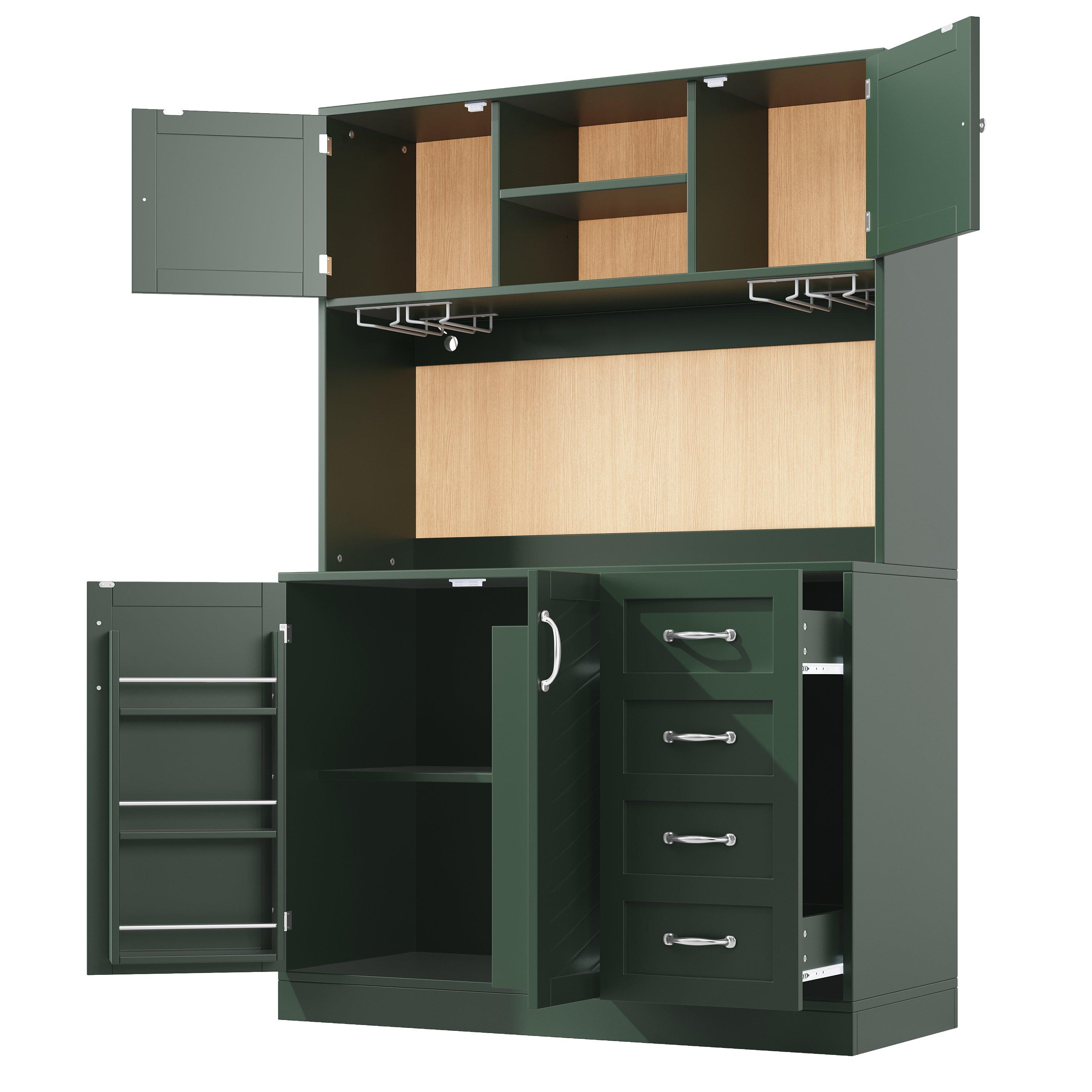 Green - Urban Meuble - LED Buffet Storage Cabinet with Snack Rack - 8