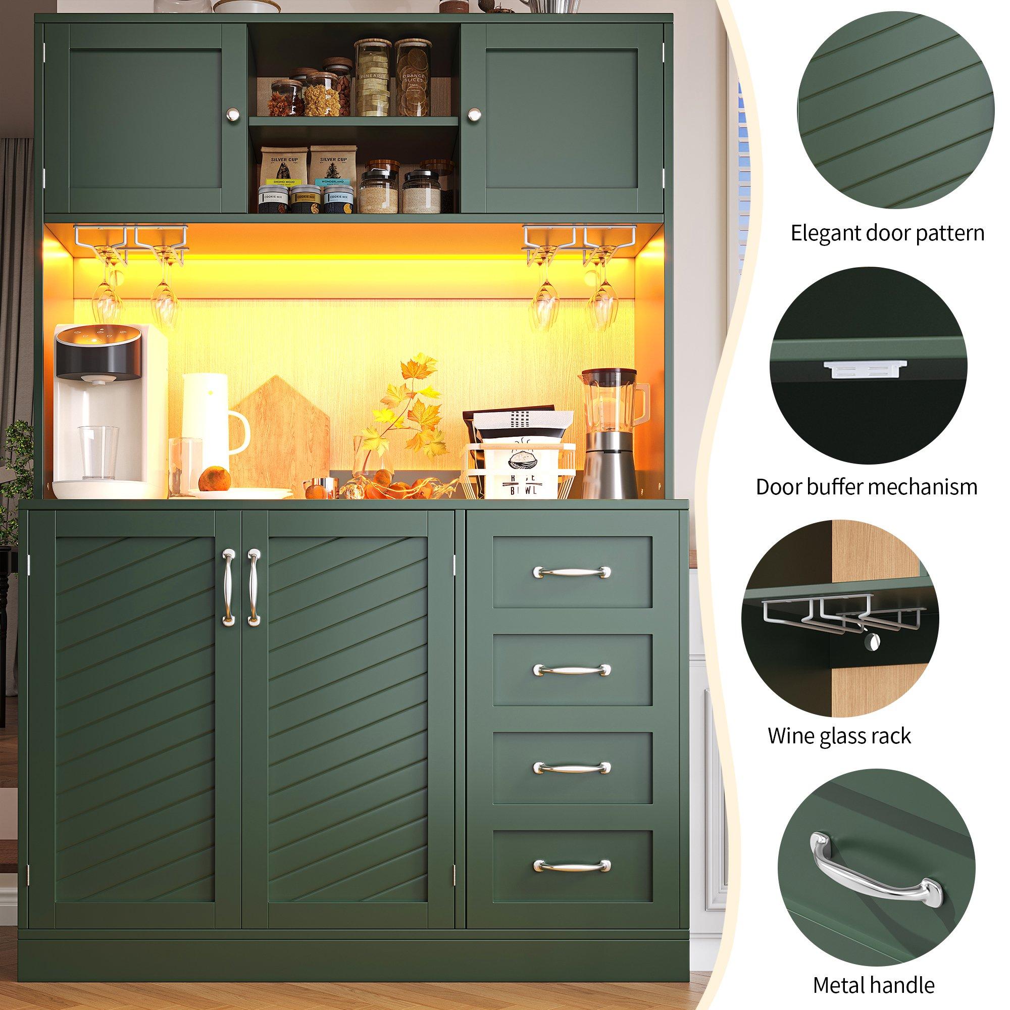 Green - Urban Meuble - LED Buffet Storage Cabinet with Snack Rack - 9
