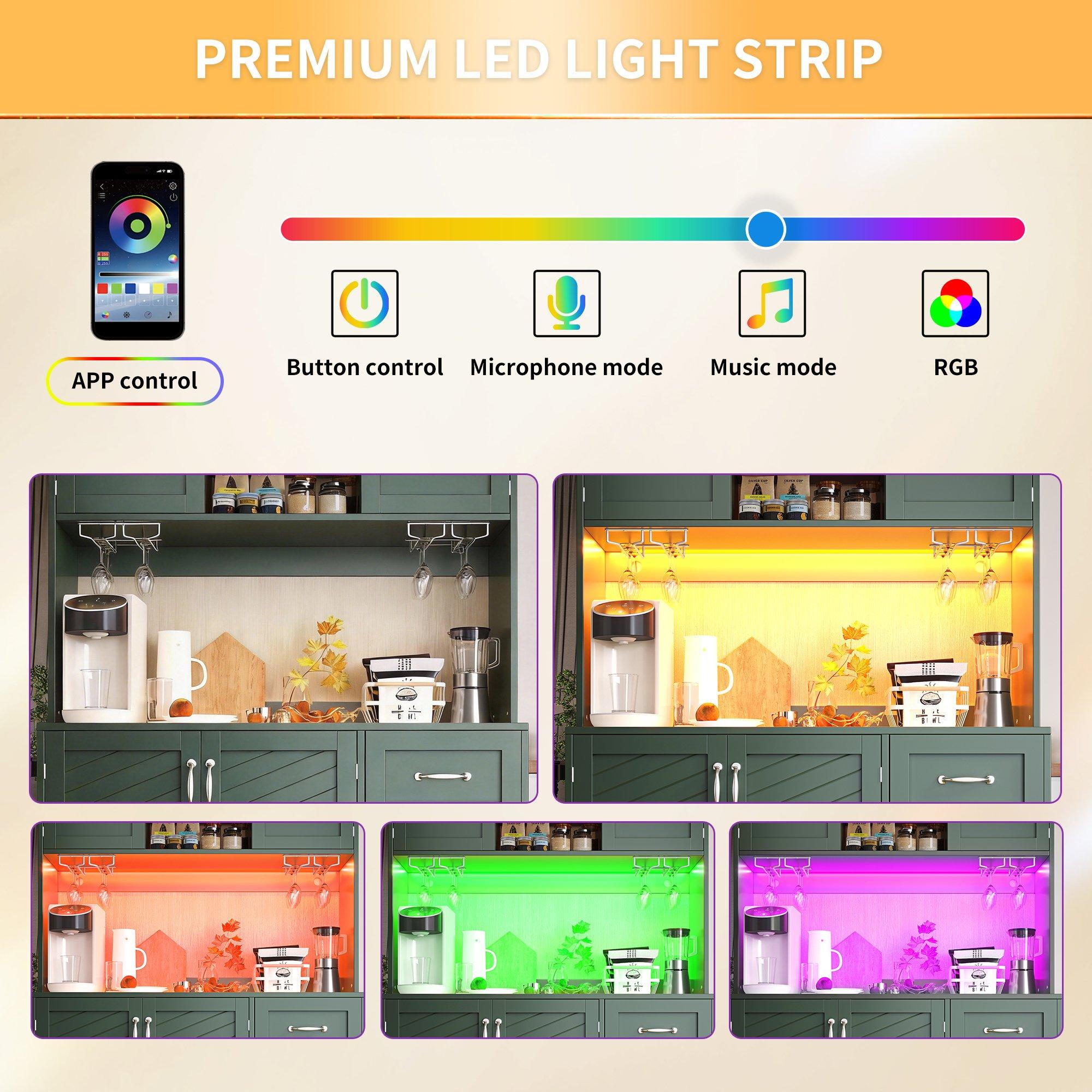 Green - Urban Meuble - LED Buffet Storage Cabinet with Snack Rack - 10