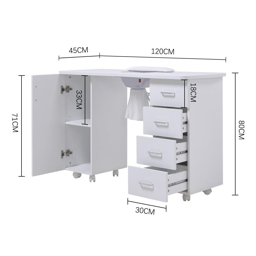 White - SHEONLY - Nail Table with Dust Collector and Wrist Cushion - 11