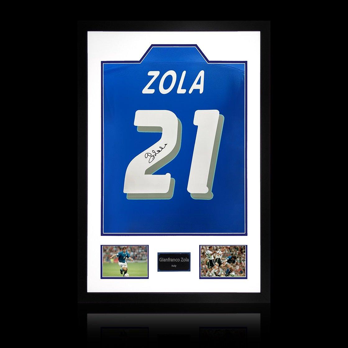 The Fan Cave  Gianfranco Zola Signed Italy Shirt Premium Frame - Blue - 850mm x 60