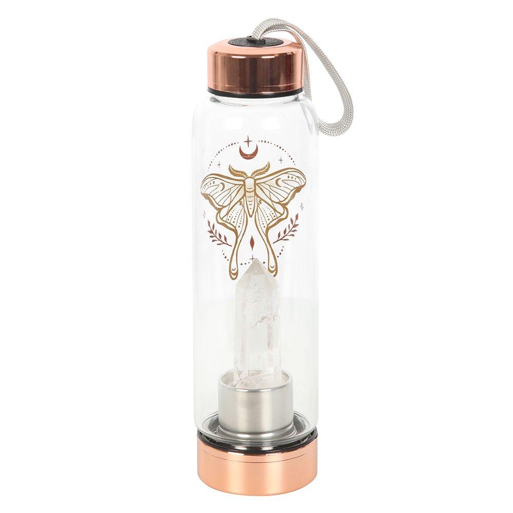 Clear - Something Different - Luna Moth Glass Water Bottle with Clear Quartz Cry - 2