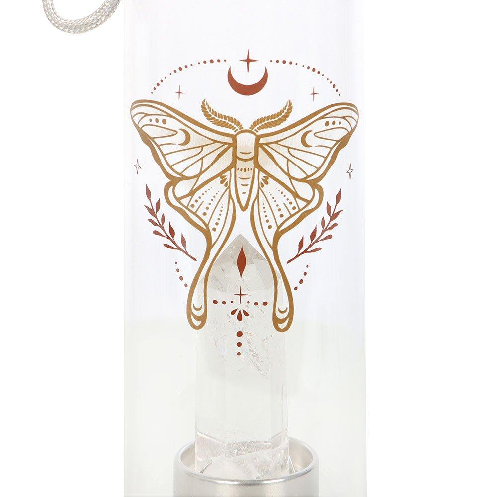 Clear - Something Different - Luna Moth Glass Water Bottle with Clear Quartz Cry - 3