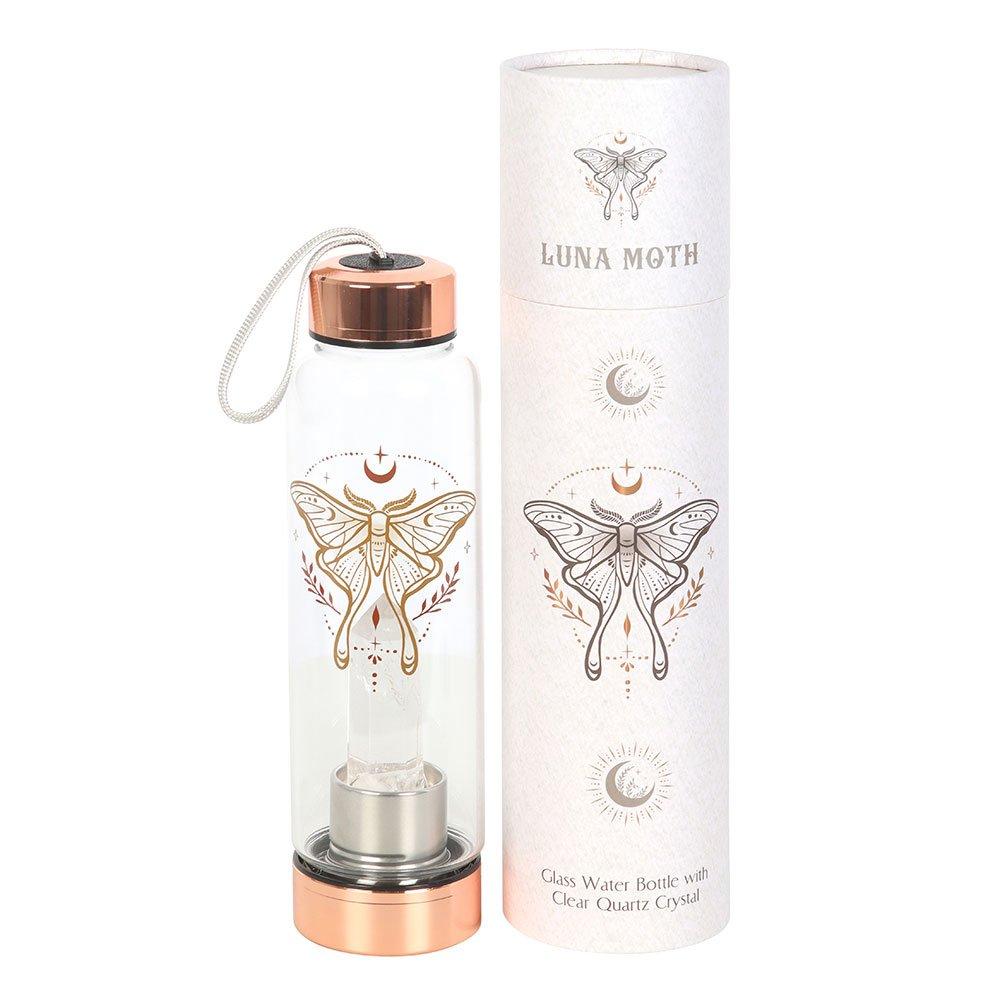 Clear - Something Different - Luna Moth Glass Water Bottle with Clear Quartz Cry - 4