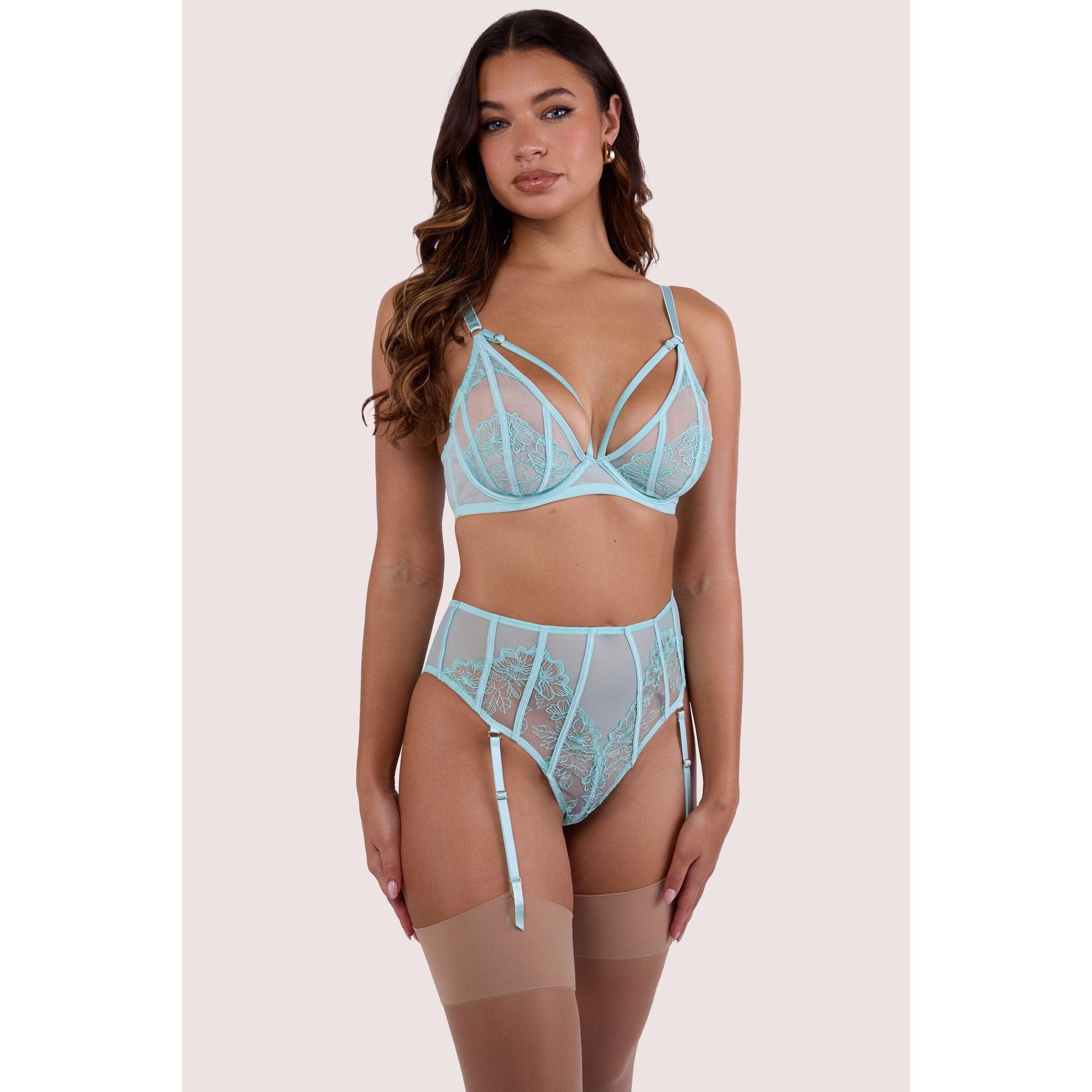 Aqua - Playful Promises - Valerie Aqua Embroidery & Mesh High Waist Suspende - 1