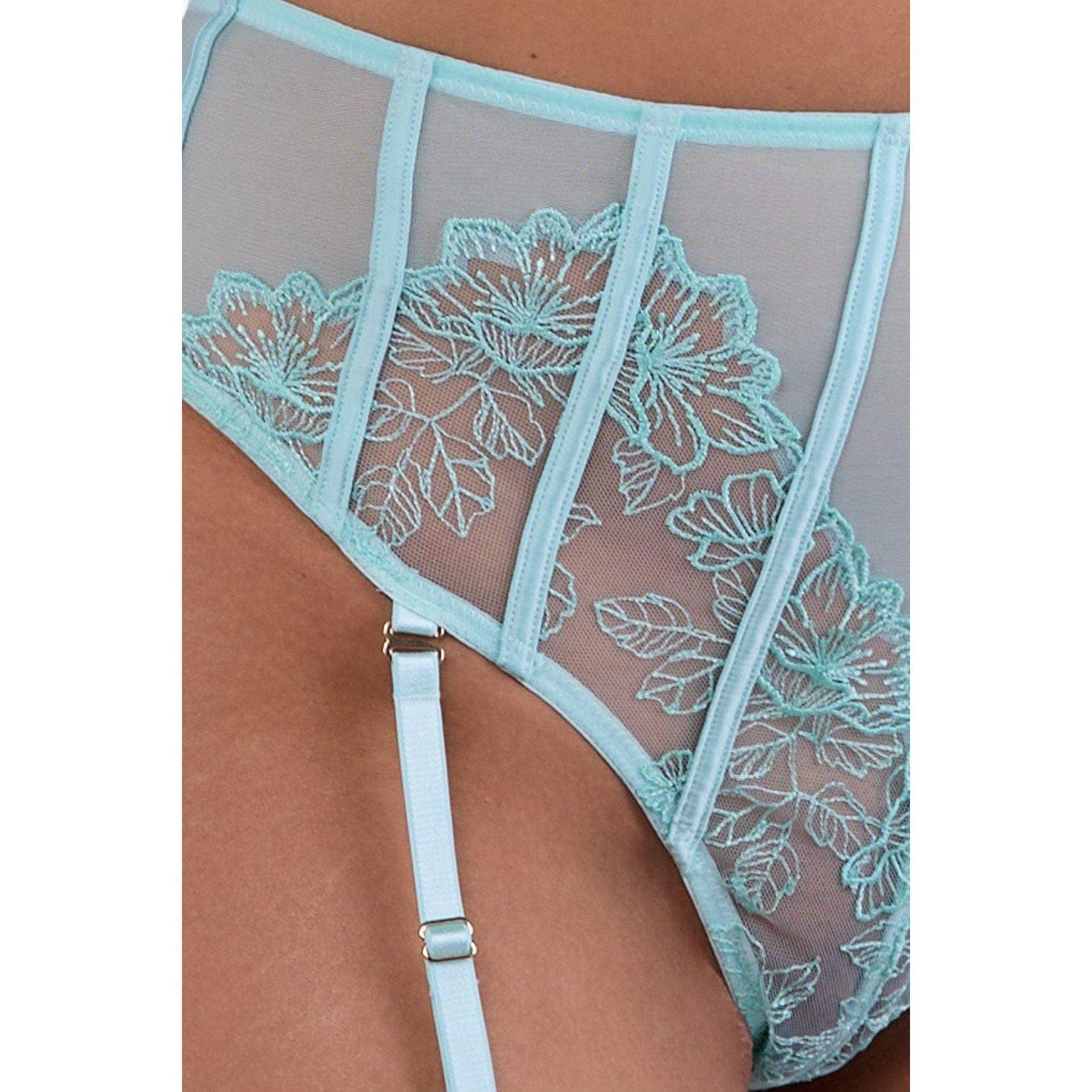 Aqua - Playful Promises - Valerie Aqua Embroidery & Mesh High Waist Suspende - 2