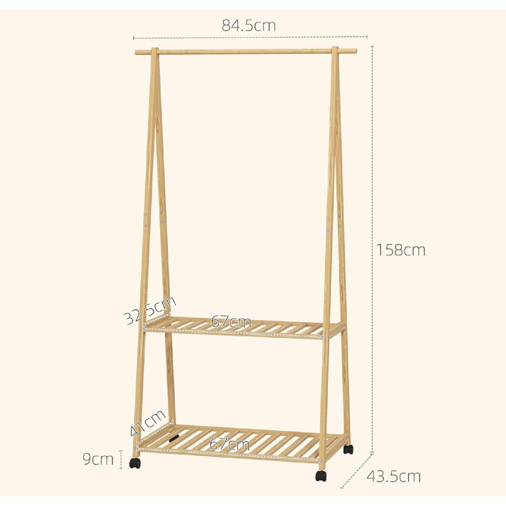 Beige - HOMCOM - Bamboo Clothes Rack with Shelves and Hooks - 5