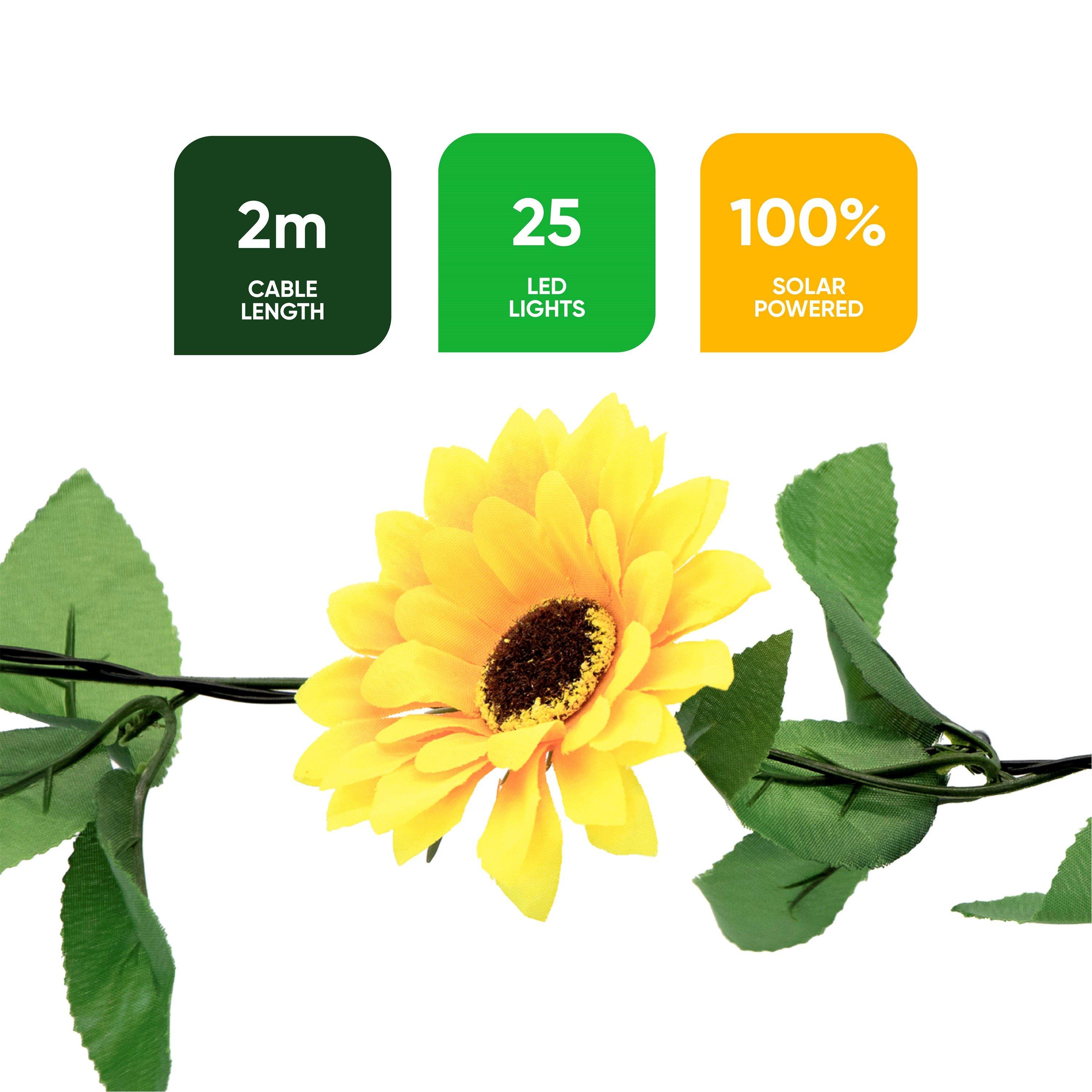 Yellow/Green - Streetwize - 2m Solar Sunflower Outdoor Garland String Lights - 2