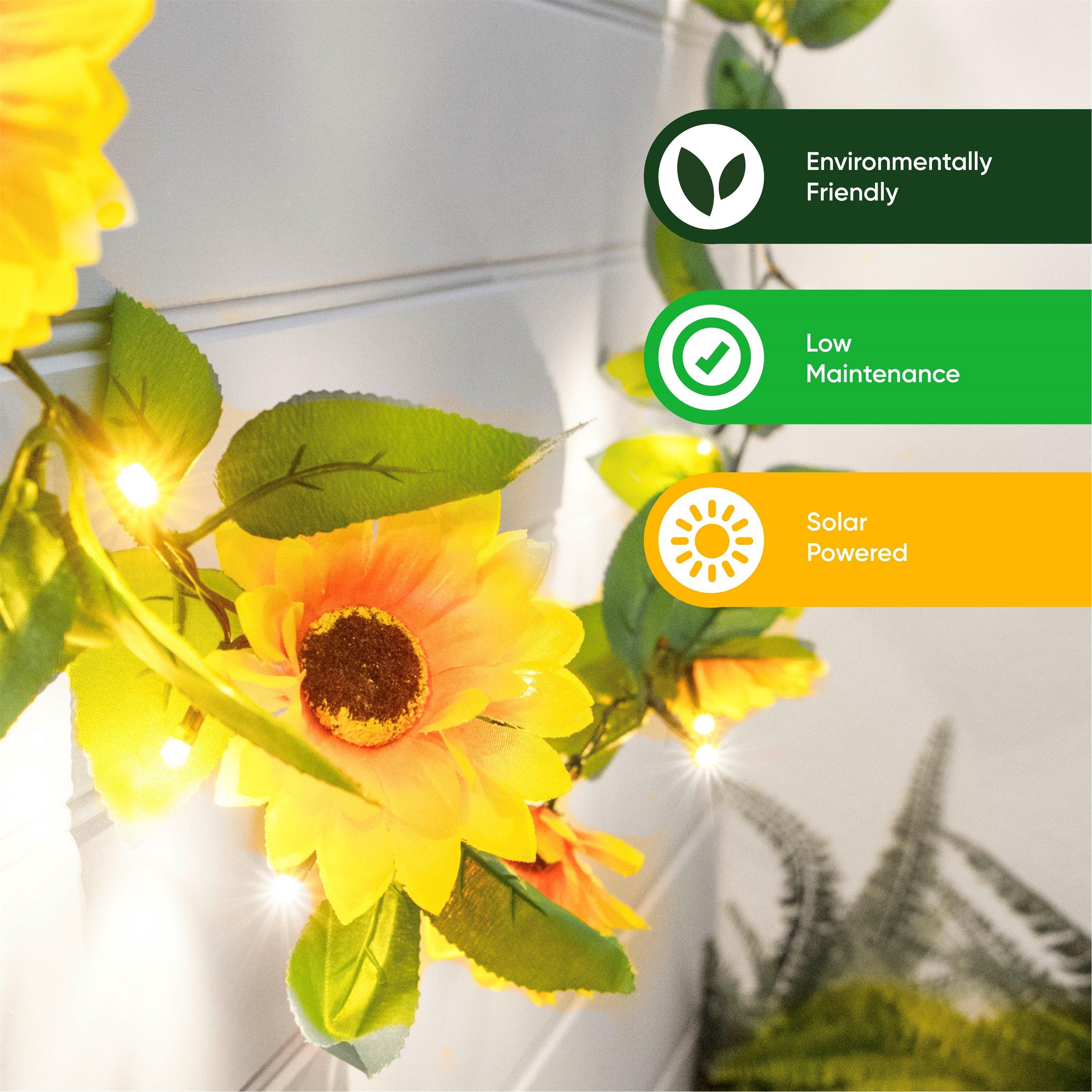 Yellow/Green - Streetwize - 2m Solar Sunflower Outdoor Garland String Lights - 3