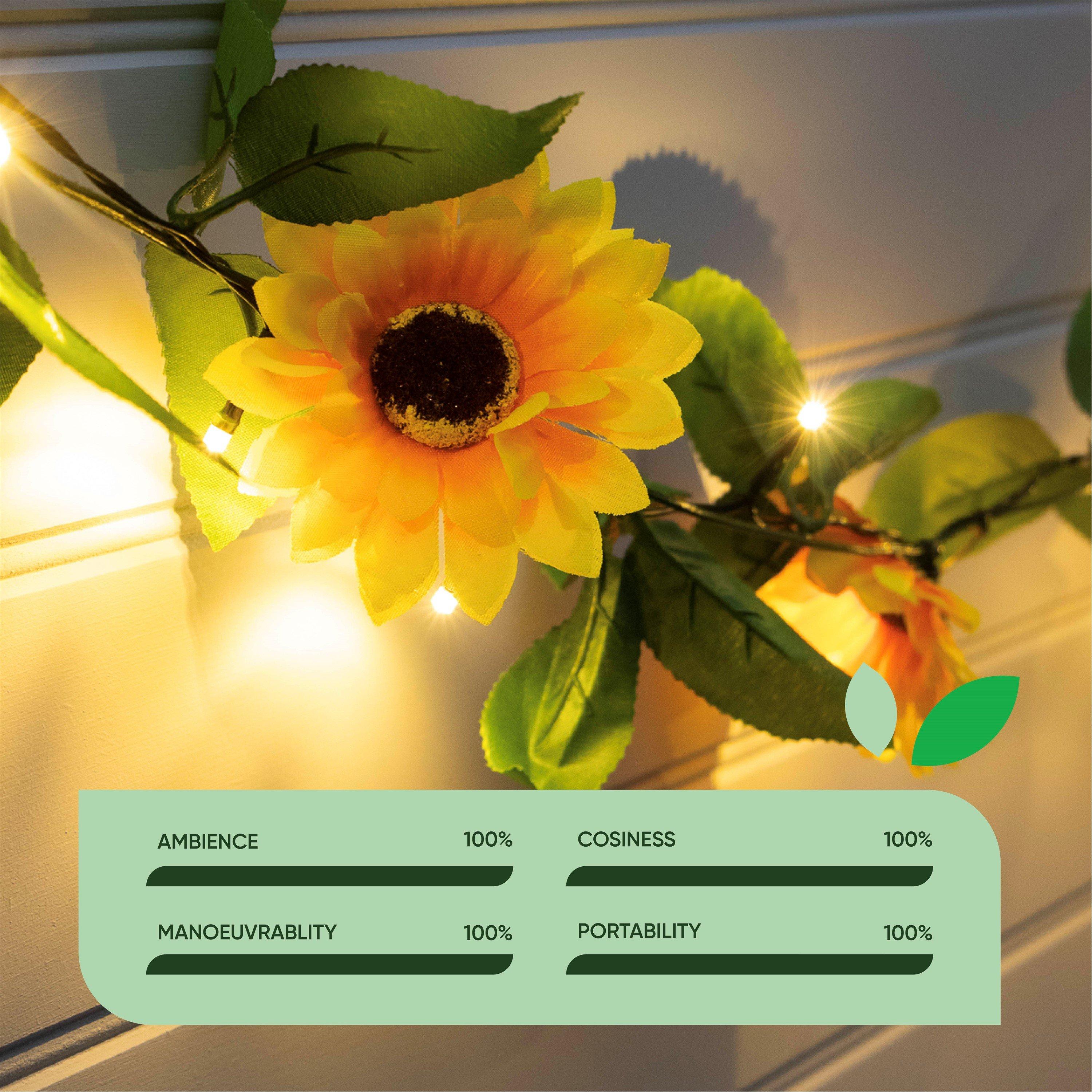 Yellow/Green - Streetwize - 2m Solar Sunflower Outdoor Garland String Lights - 5