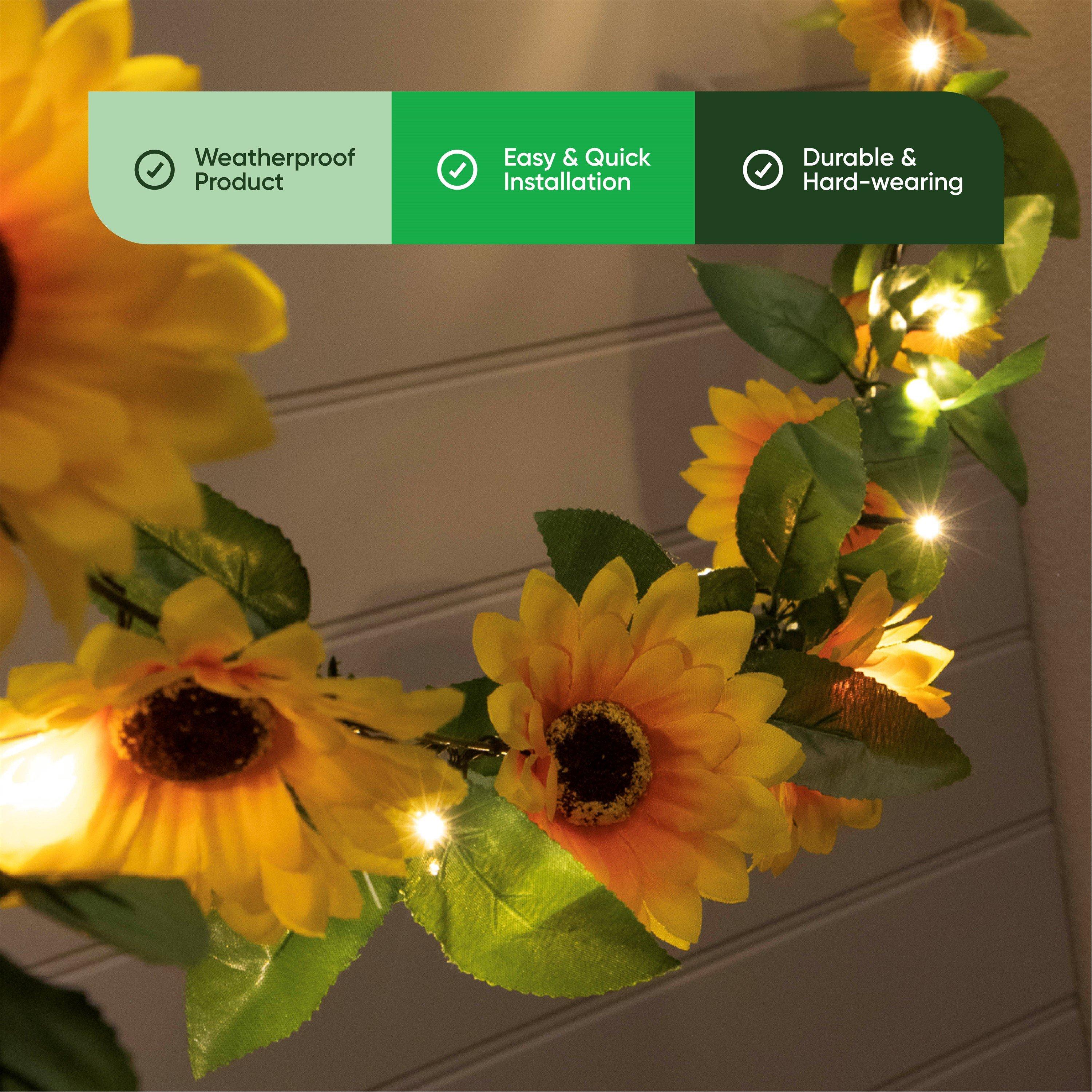 Yellow/Green - Streetwize - 2m Solar Sunflower Outdoor Garland String Lights - 6