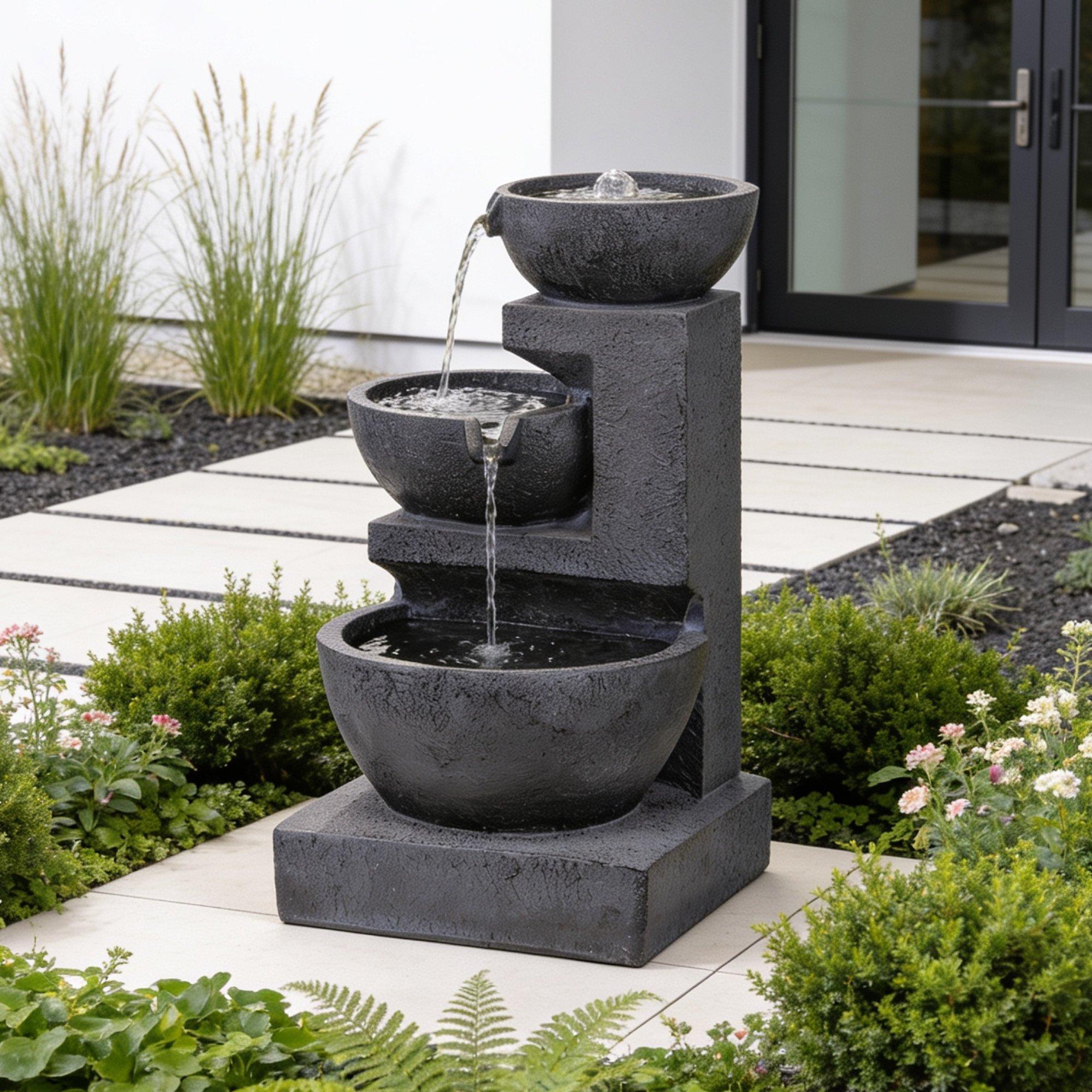 Black - Streetwize - Solar Water Feature Battery back up Cascading - 1