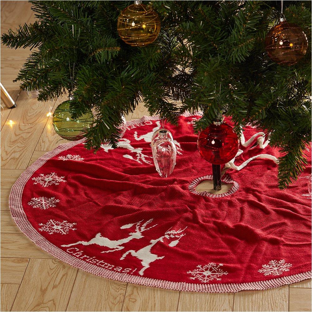 Red - LIFE IDEAS - Rustic Red Knitted Double-Sided Tree Skirt - 1