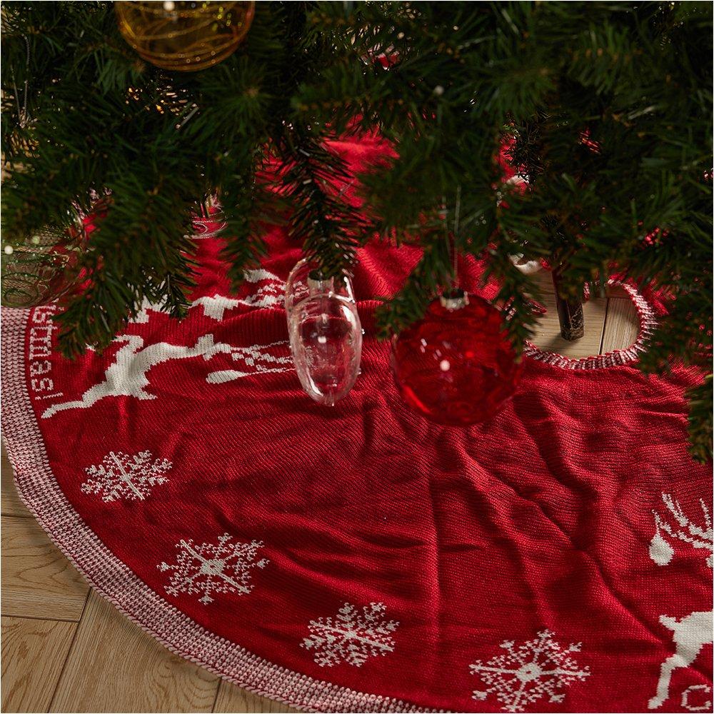 Red - LIFE IDEAS - Rustic Red Knitted Double-Sided Tree Skirt - 2