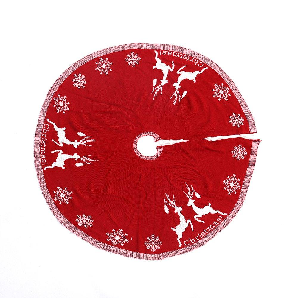 Red - LIFE IDEAS - Rustic Red Knitted Double-Sided Tree Skirt - 3