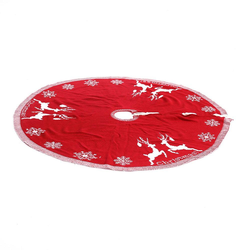 Red - LIFE IDEAS - Rustic Red Knitted Double-Sided Tree Skirt - 4