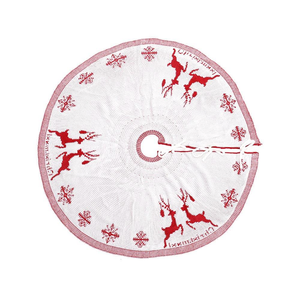 Red - LIFE IDEAS - Rustic Red Knitted Double-Sided Tree Skirt - 5