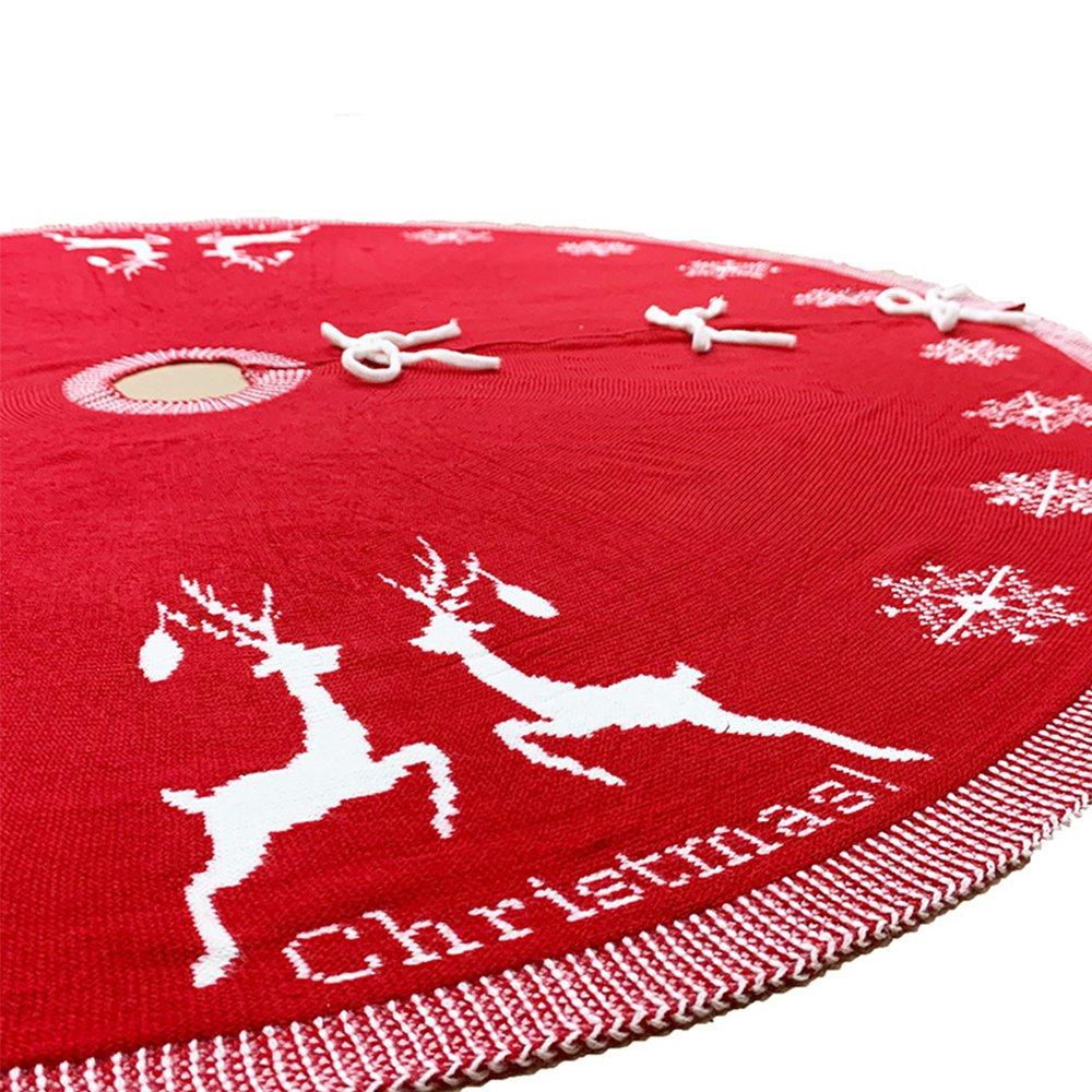 Red - LIFE IDEAS - Rustic Red Knitted Double-Sided Tree Skirt - 6