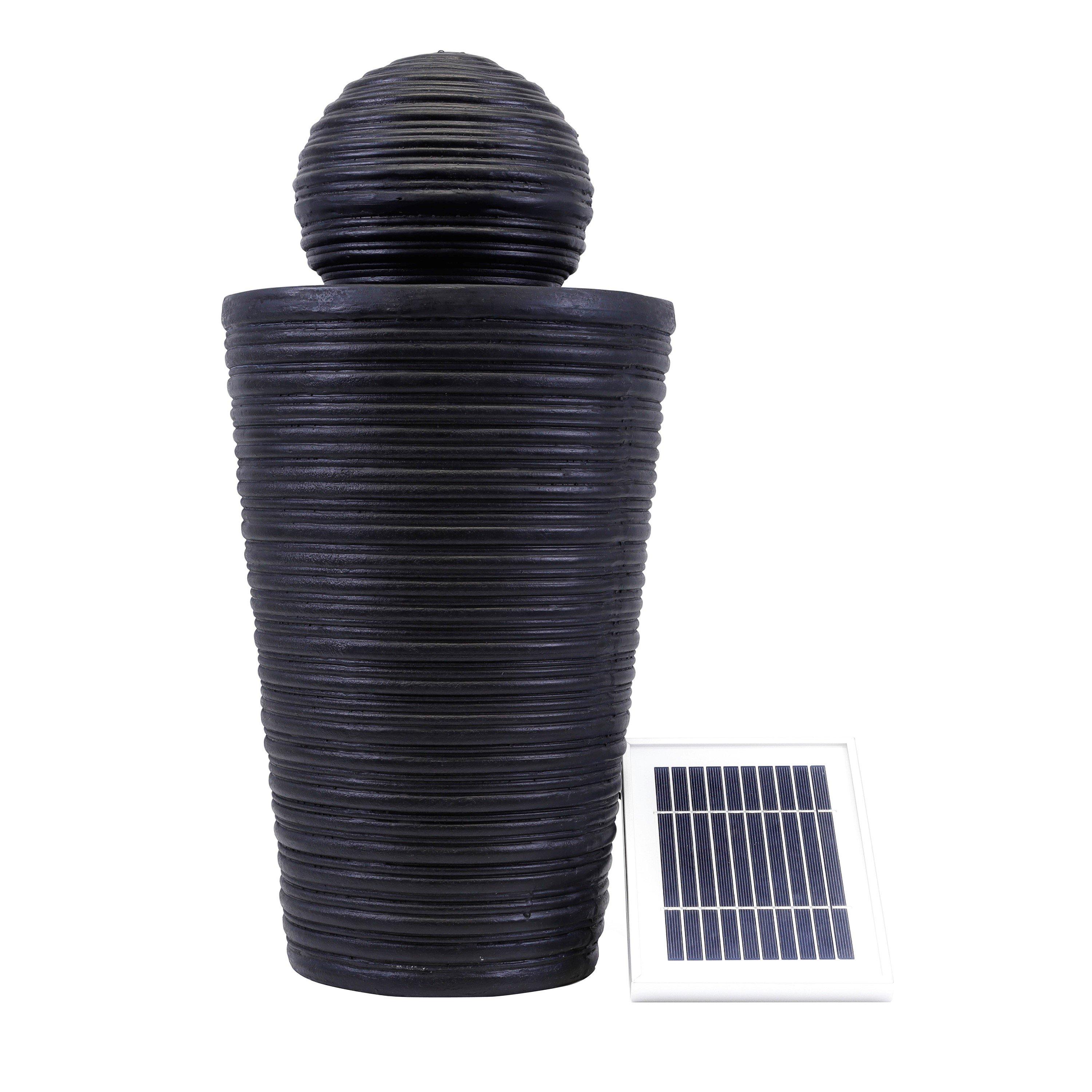 Black - Streetwize - Solar-Powered Water Feature - Round Ball & Plinth - 1