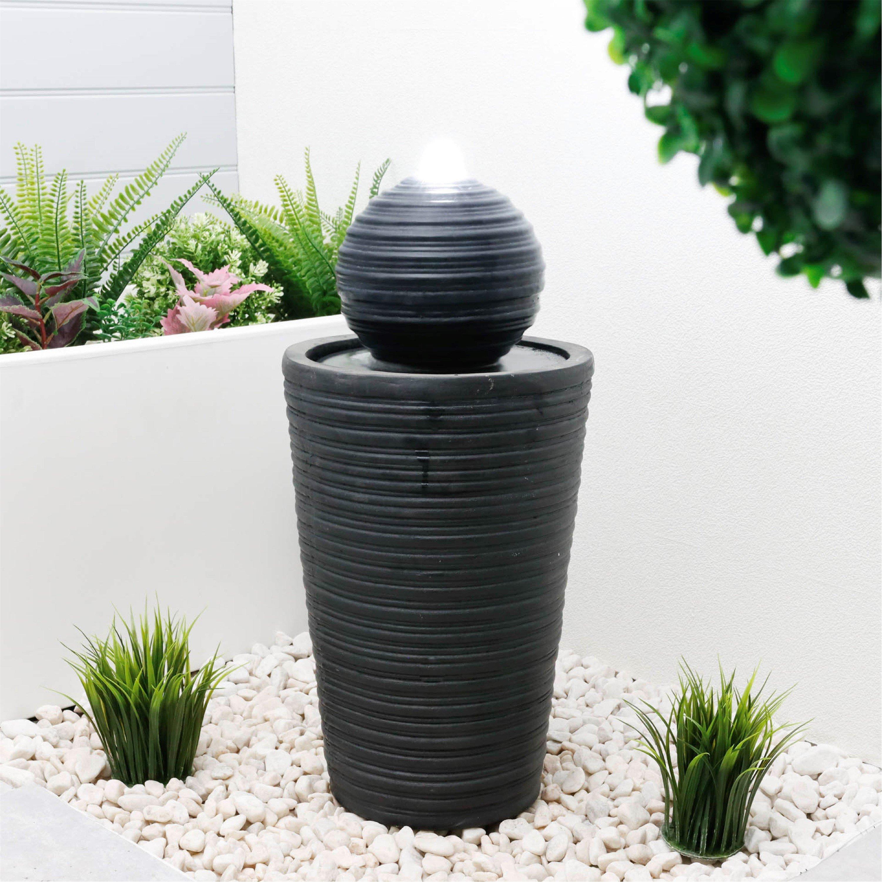 Black - Streetwize - Solar-Powered Water Feature - Round Ball & Plinth - 3
