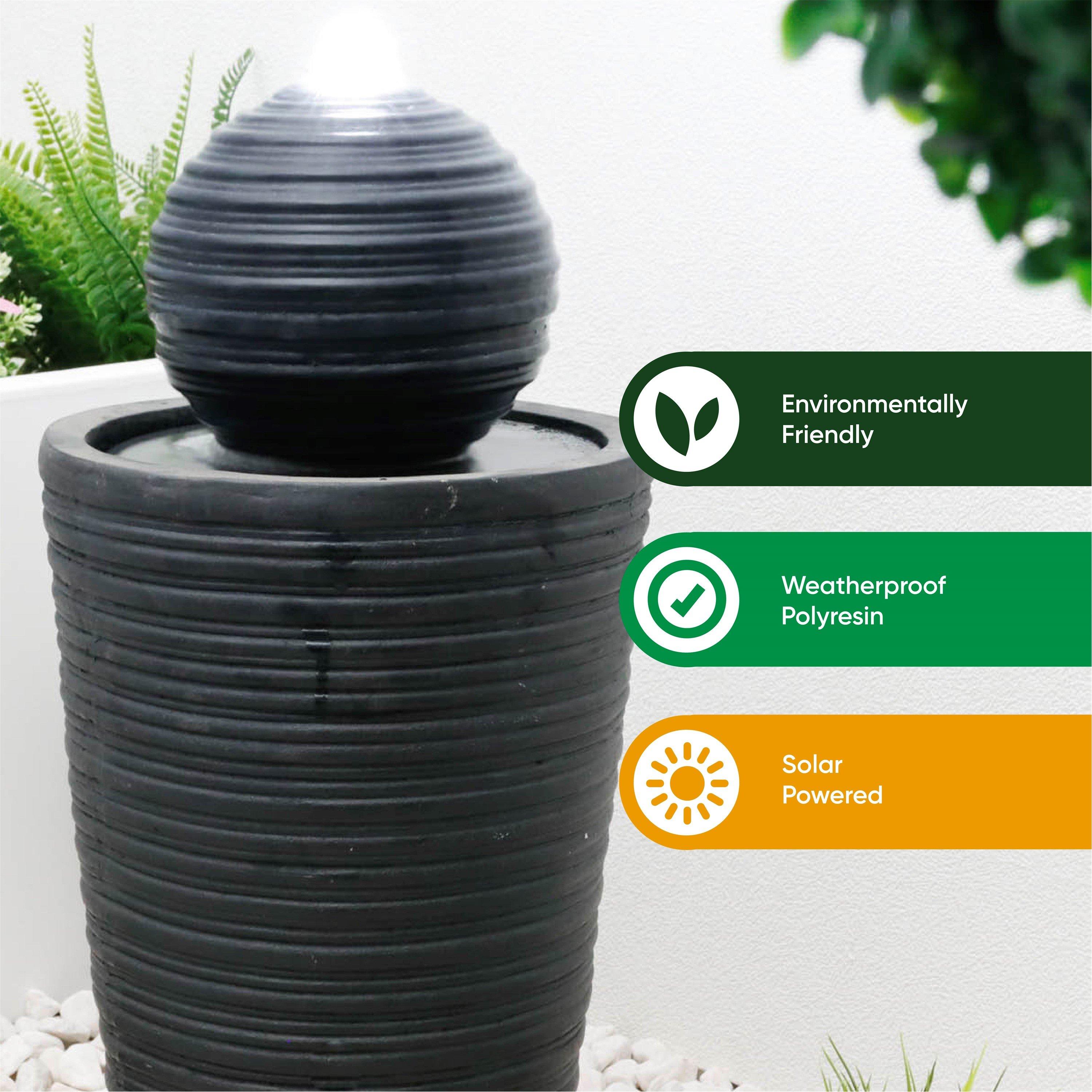 Black - Streetwize - Solar-Powered Water Feature - Round Ball & Plinth - 4