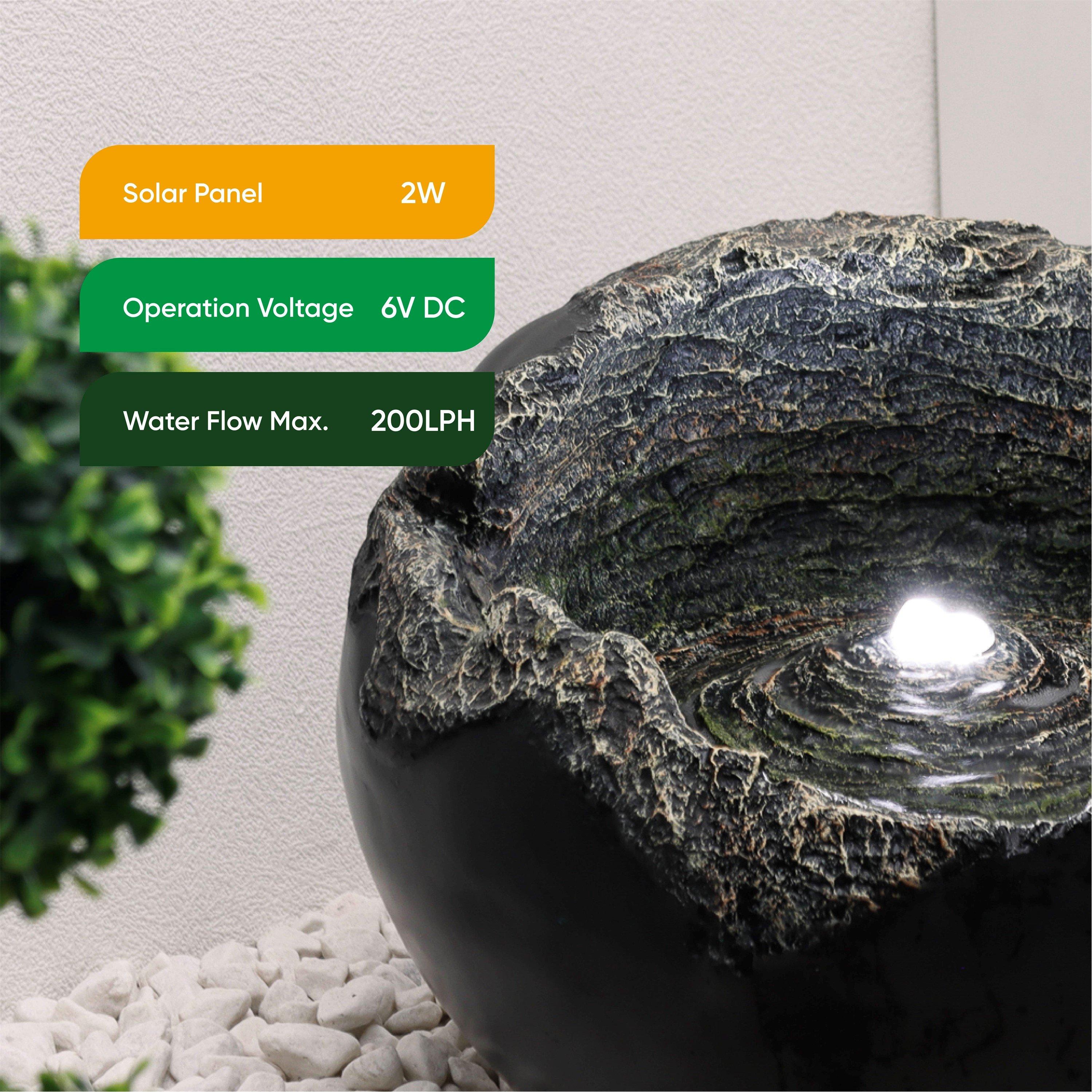Black - Streetwize - Solar Rock Bowl Solar Water Feature Battery Backup - 6
