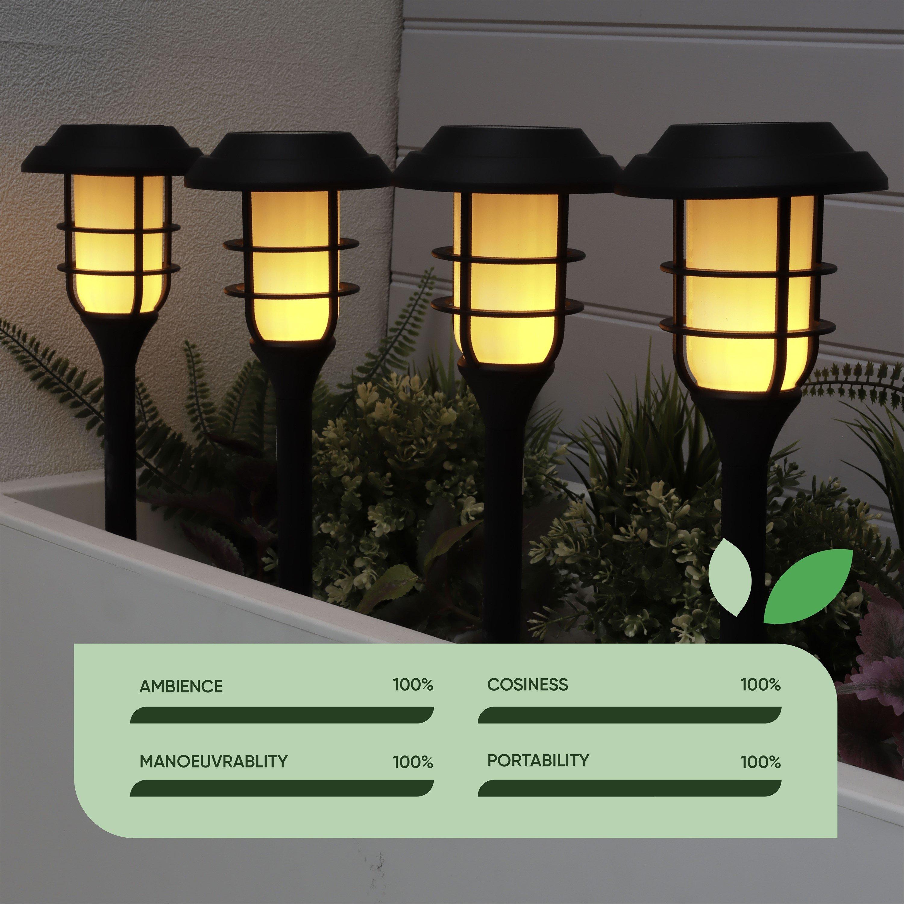 Black - Streetwize - Solar Flaming LED Stake Lights (Pack of 4) - 5