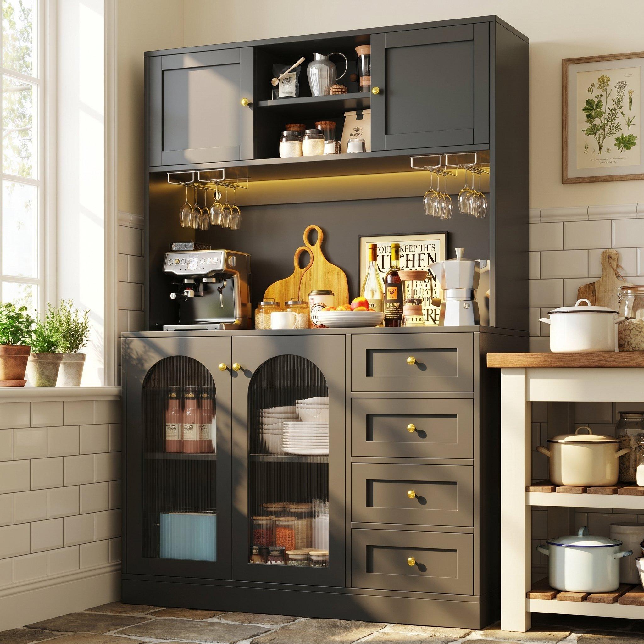Black - Urban Meuble - Buffet Cabinet Farmhouse Fluted Glass - 2