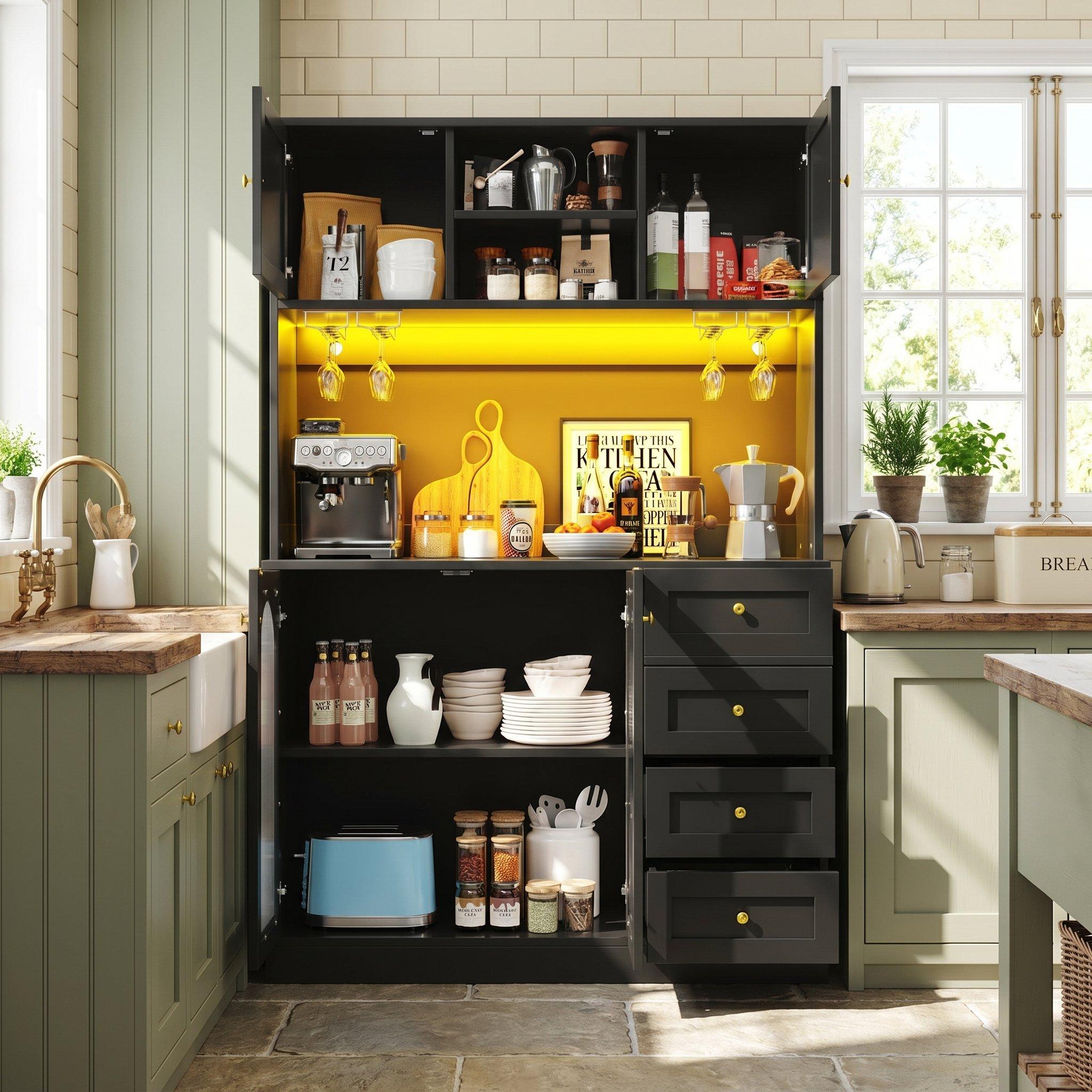 Black - Urban Meuble - Buffet Cabinet Farmhouse Fluted Glass - 3
