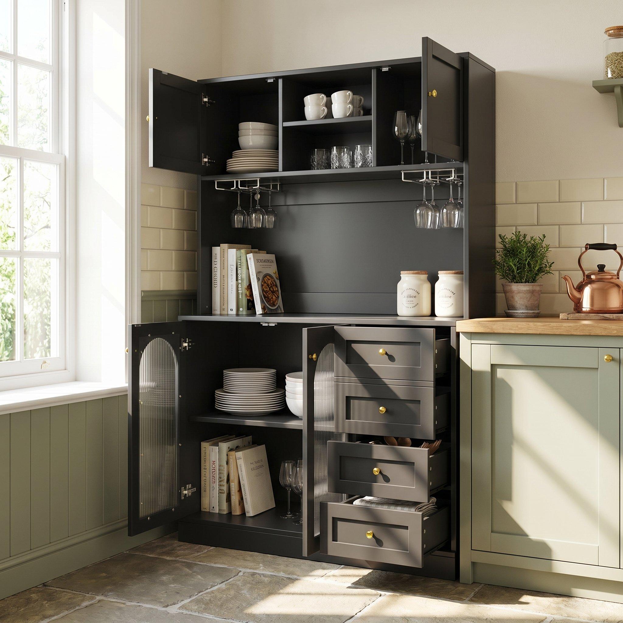 Black - Urban Meuble - Buffet Cabinet Farmhouse Fluted Glass - 4