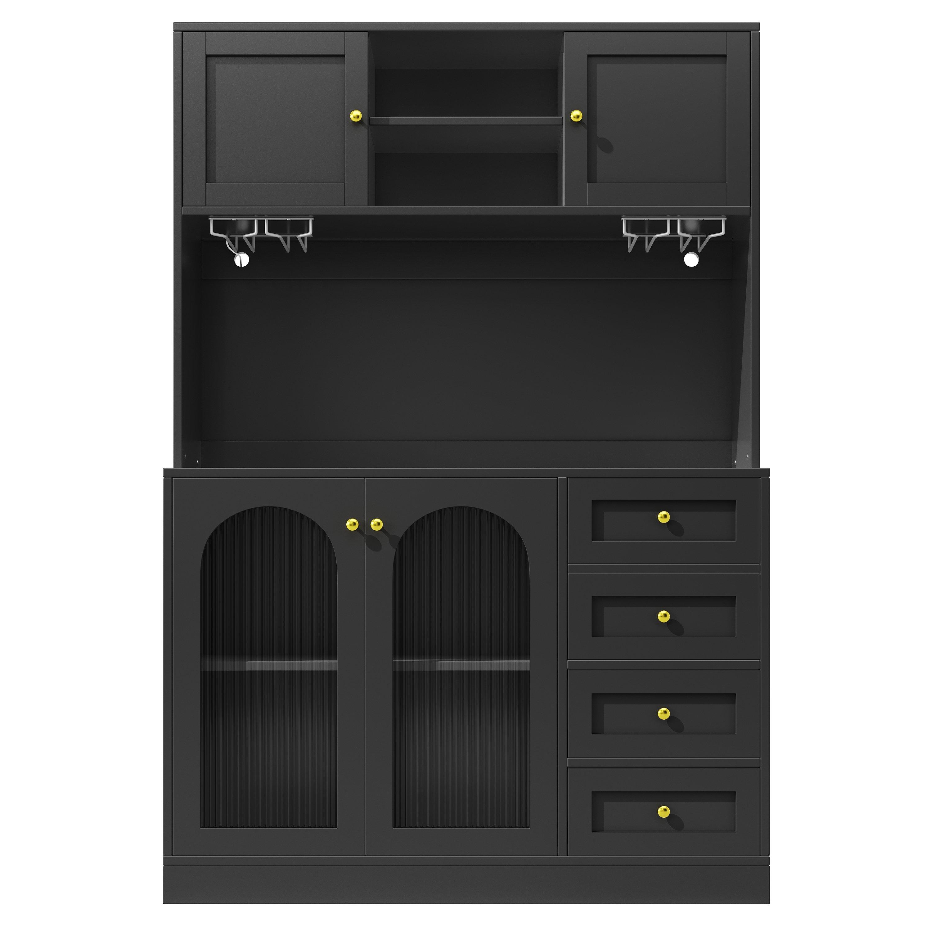 Black - Urban Meuble - Buffet Cabinet Farmhouse Fluted Glass - 5