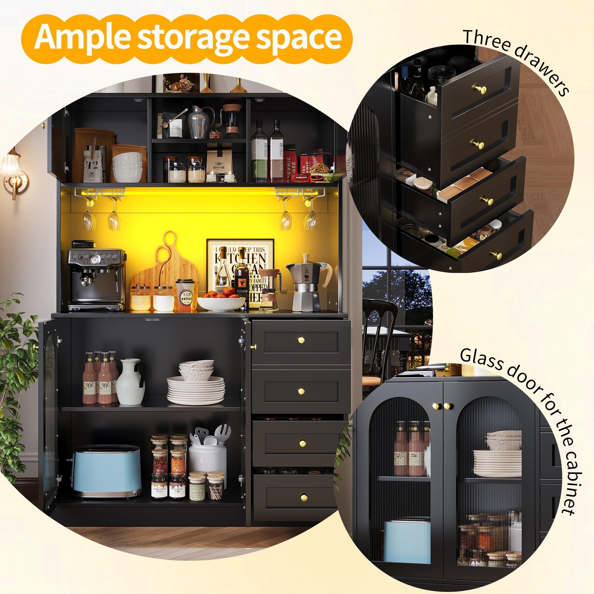 Black - Urban Meuble - Buffet Cabinet Farmhouse Fluted Glass - 7