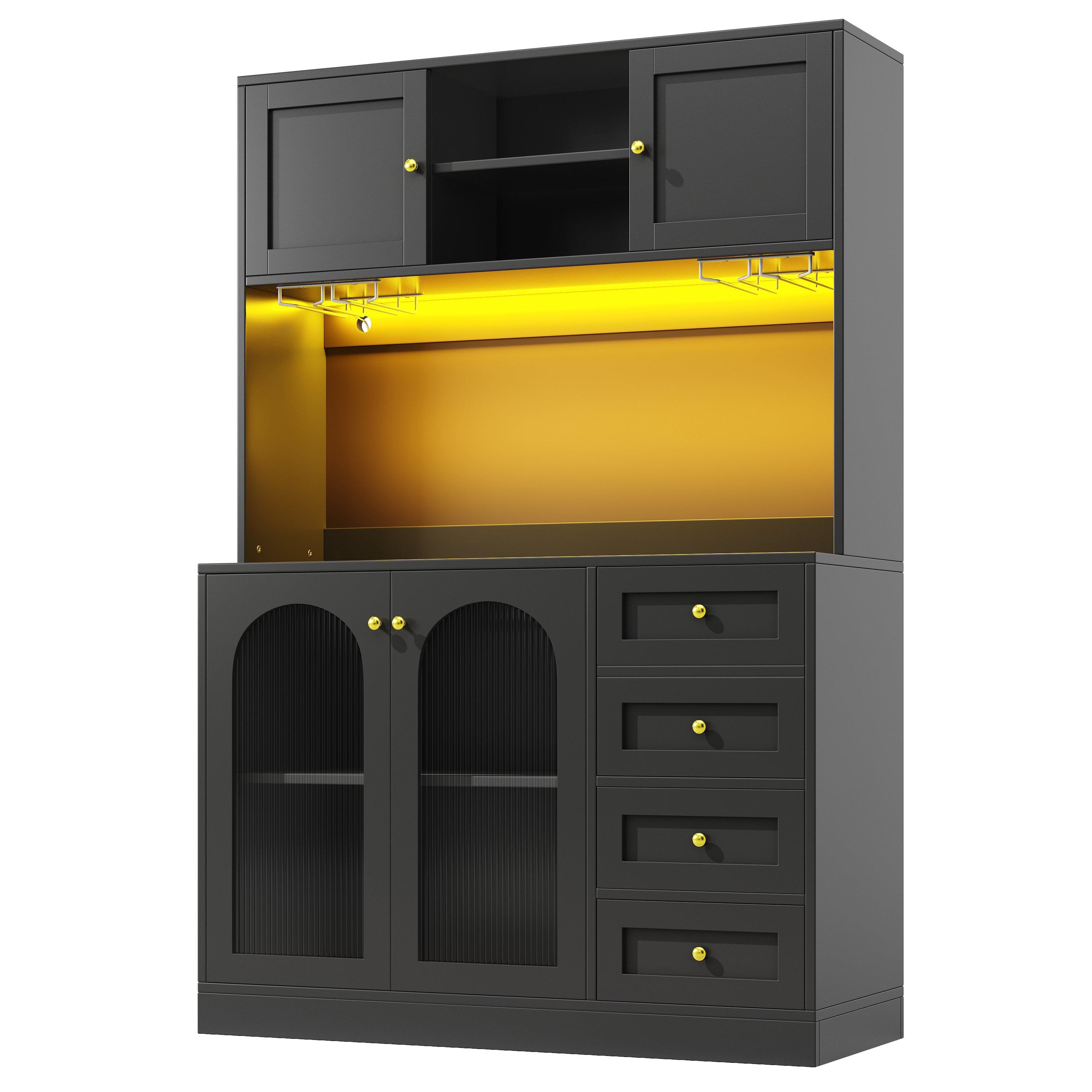 Black - Urban Meuble - Buffet Cabinet Farmhouse Fluted Glass - 9