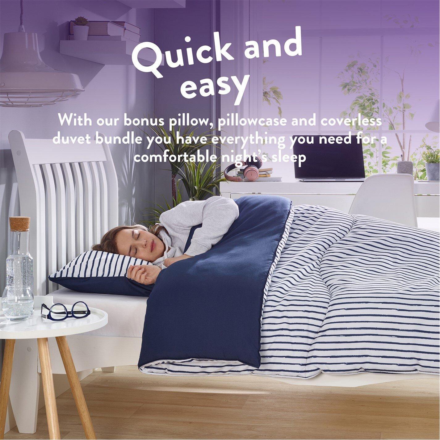 Navy Stripe - Slumberdown - Back to Uni Duvet & 2 Pillows - 2