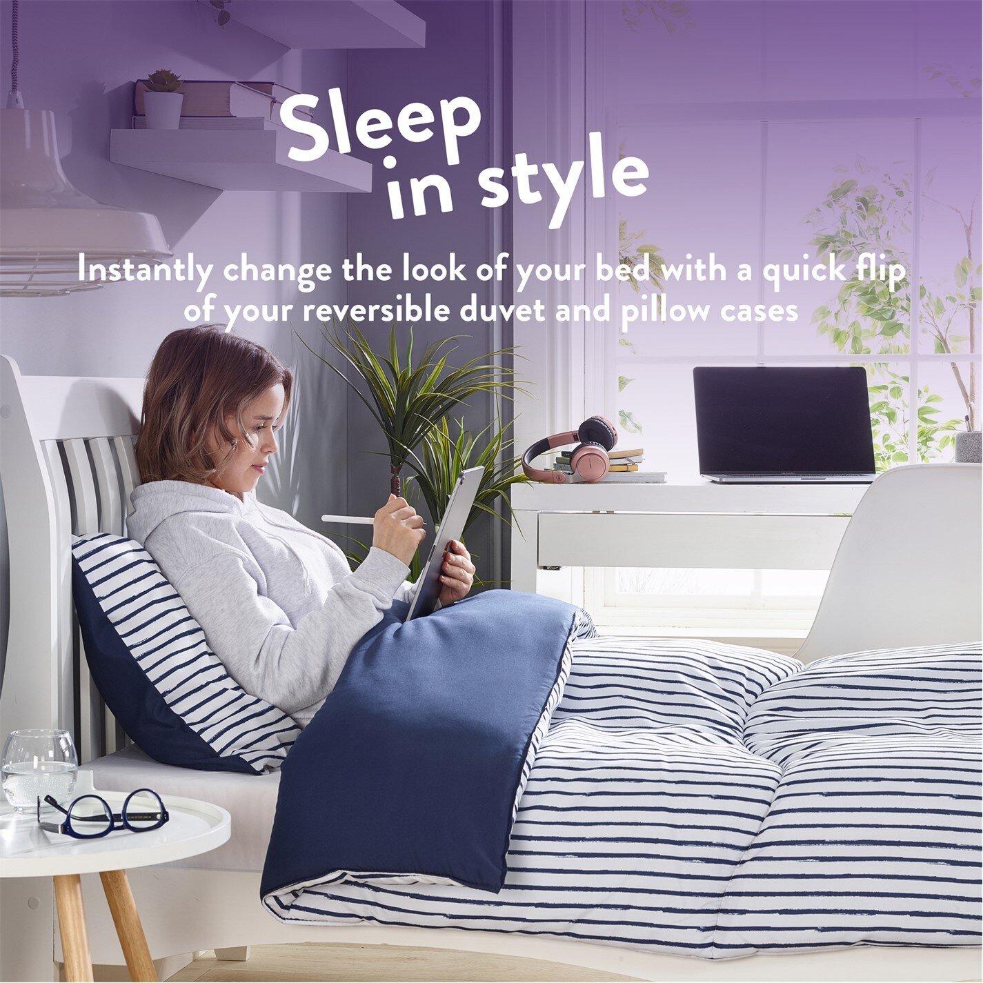 Navy Stripe - Slumberdown - Back to Uni Duvet & 2 Pillows - 5