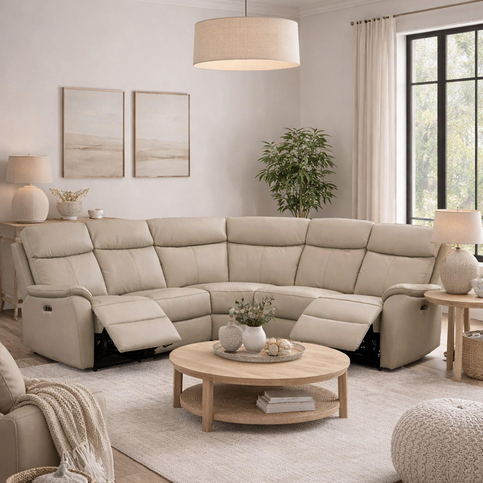 Pewter - Aspire - Kingsmere Corner Power Recliner Sofa in Leather - 1