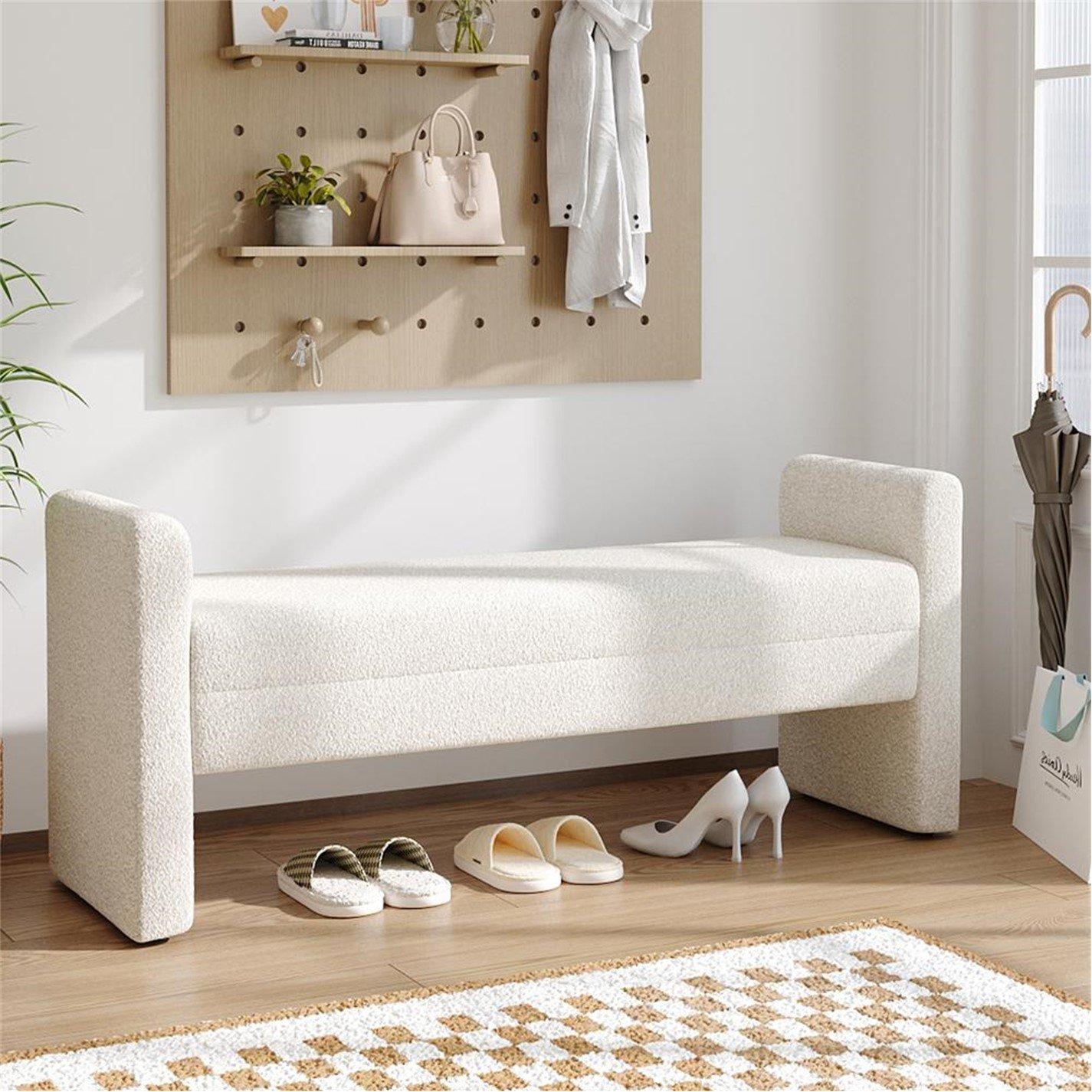 White - Kabinet UK - Entryway Upholstered H-Shaped Bench White - 1