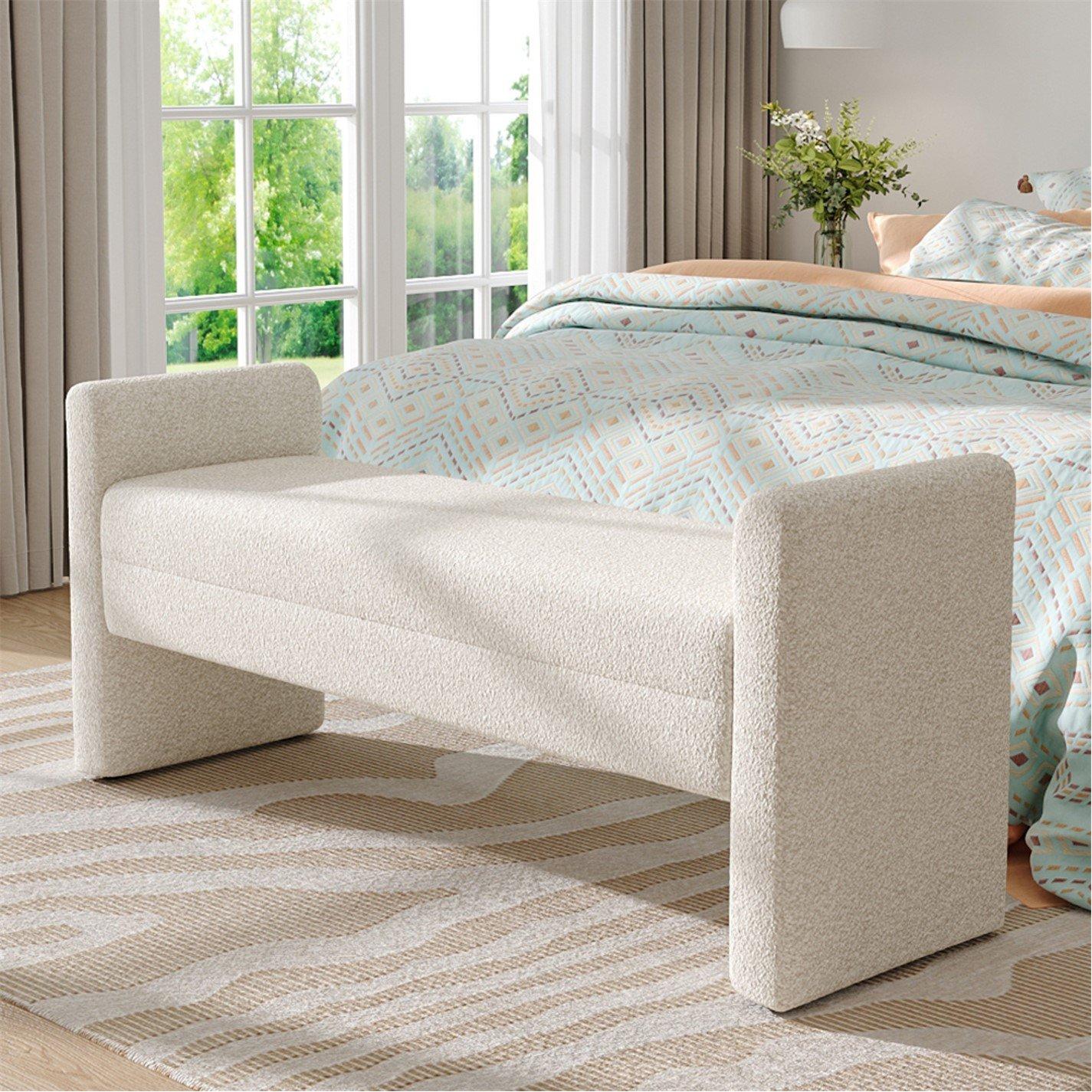 White - Kabinet UK - Entryway Upholstered H-Shaped Bench White - 2