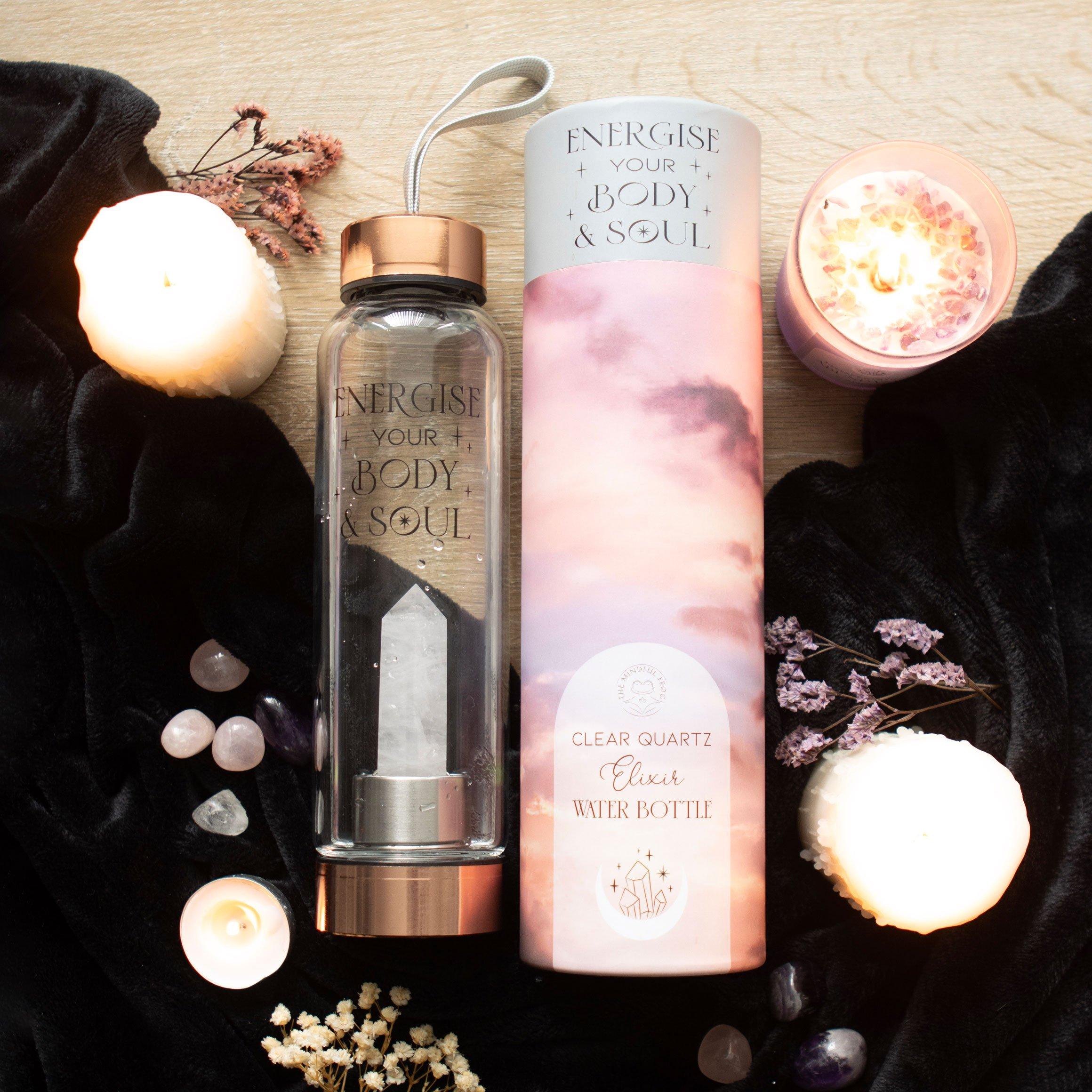 Something Different  Clear Quartz Body And Soul Glass Water Bottle - Gold & Rose Gol