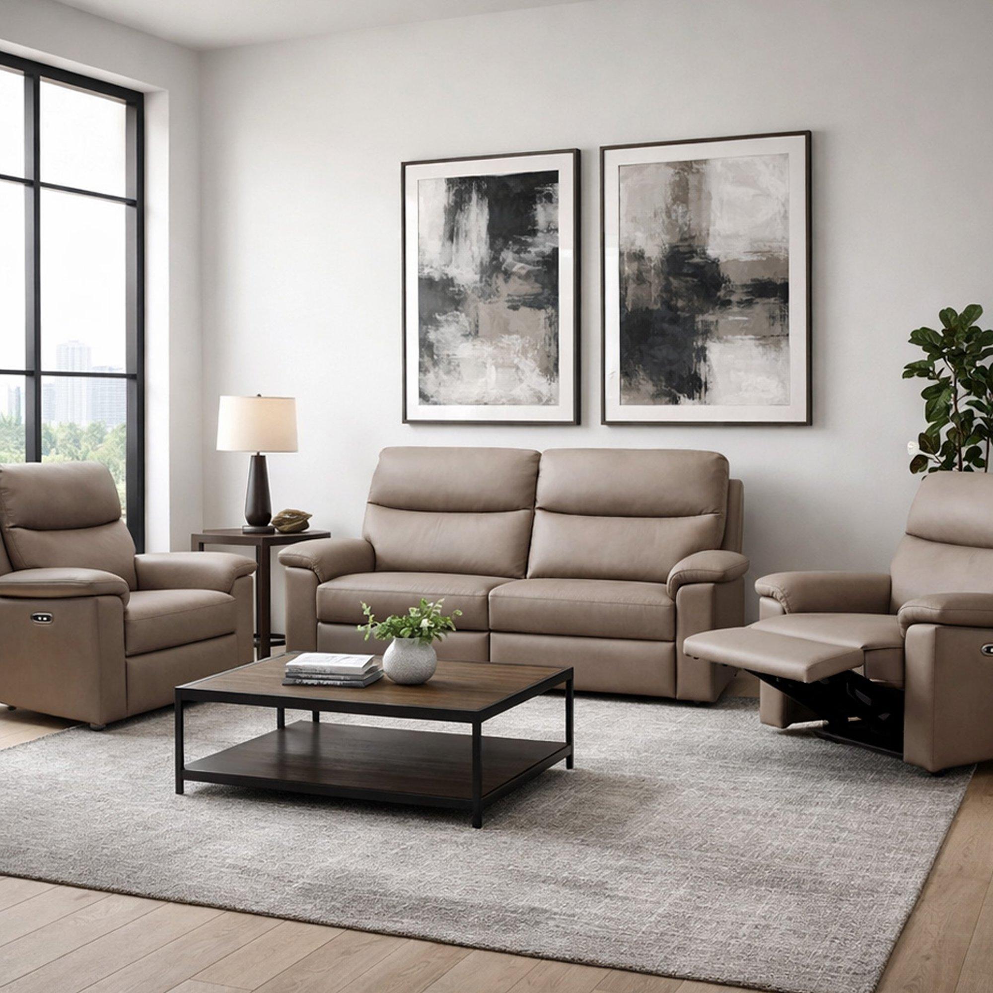 B&Q - Marlowe Real Leather Power Recliner 3 + 1 + 1 Sofa Set With Usb ChargingTaupe - Image 2