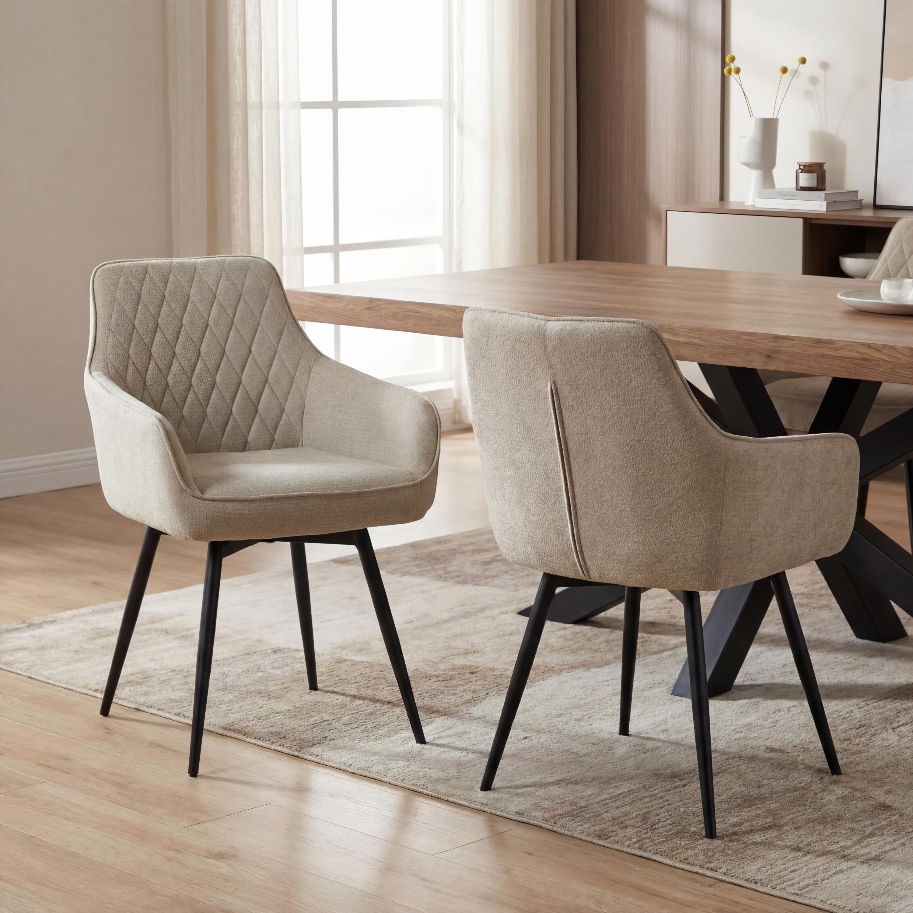 Beige - Shankar - Set of 2 Alderley Beige Boucle Dining Chairs - 1