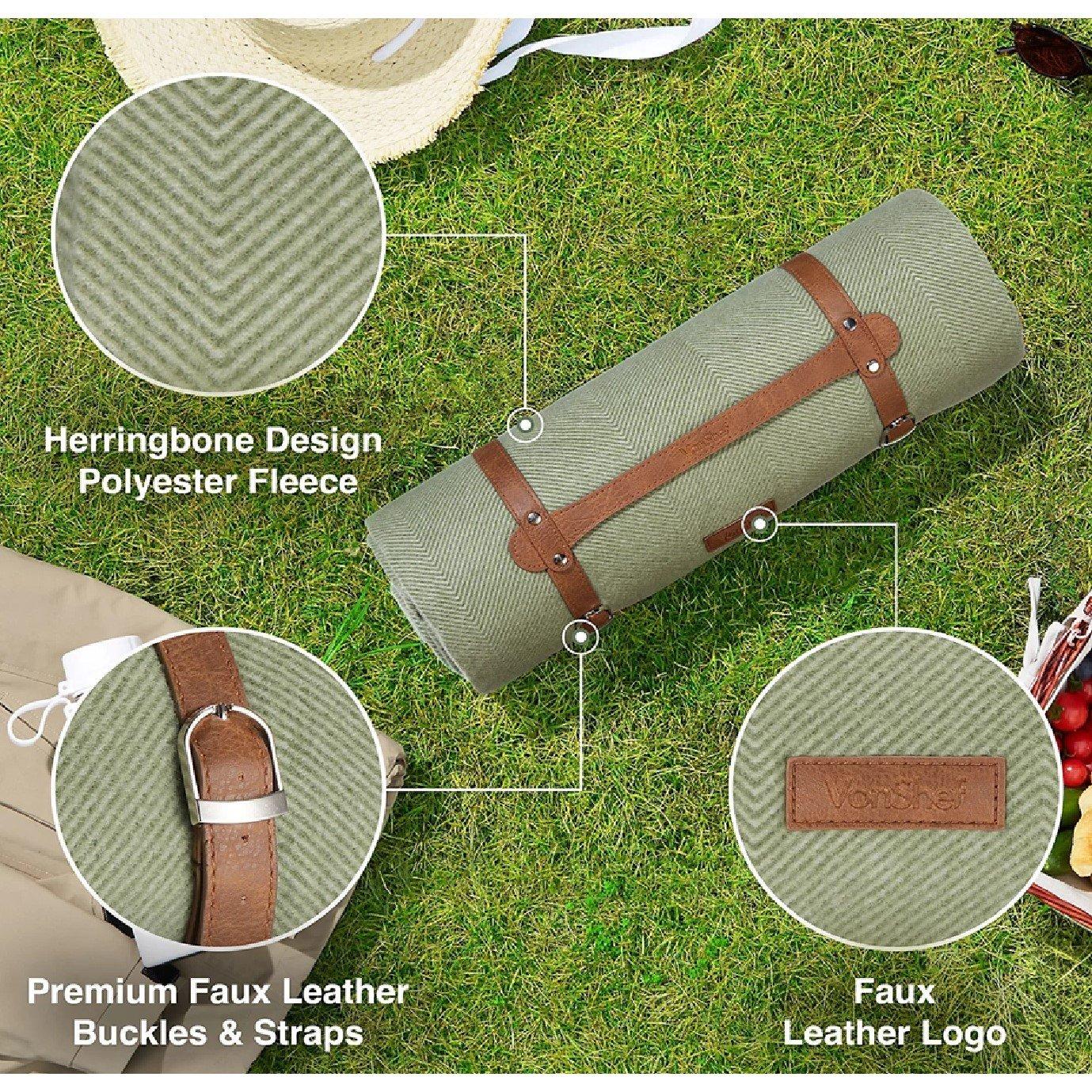 Green - VonHaus - Waterproof Picnic Blanket - Large - 3